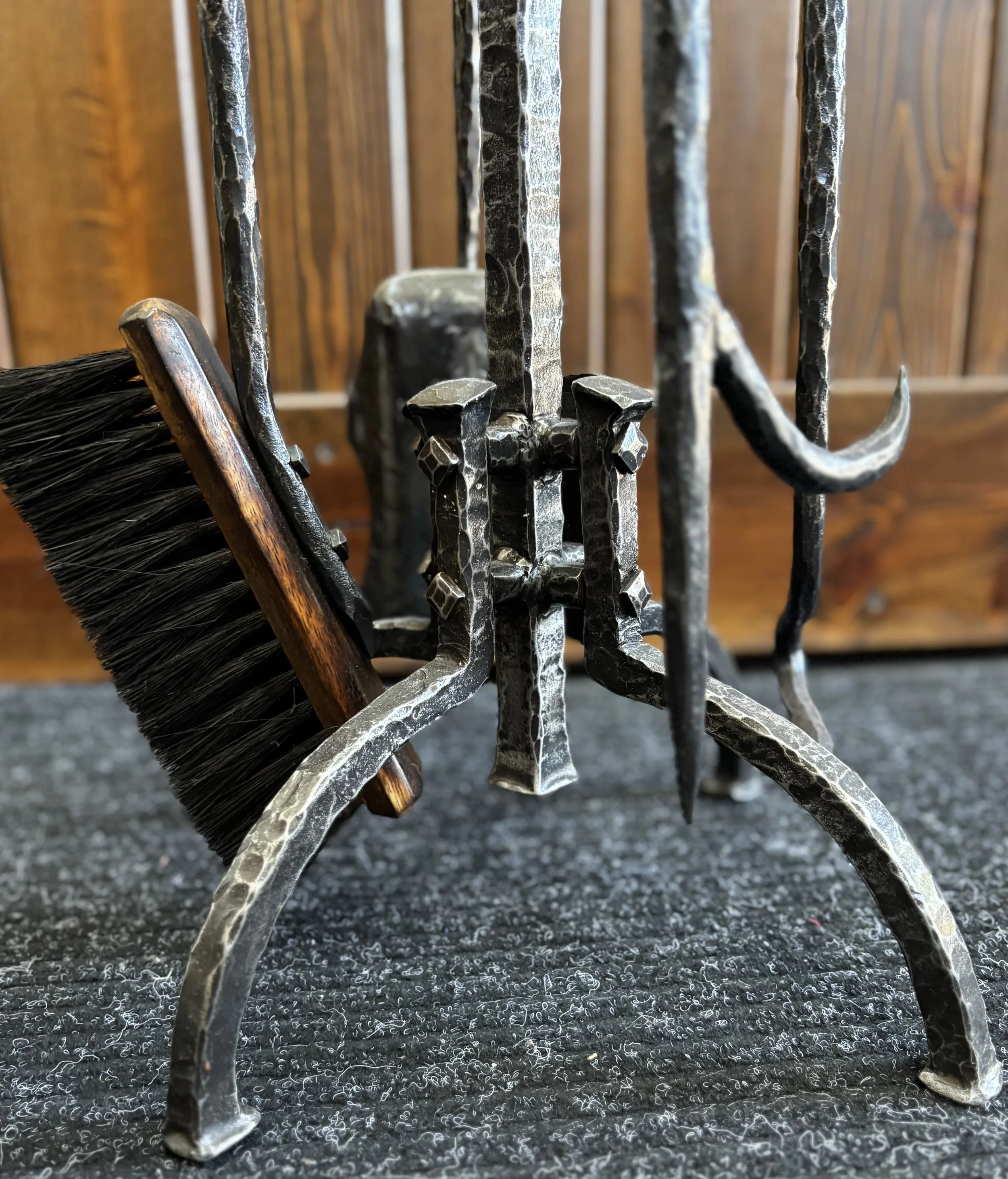 Hand forged fireplace tools