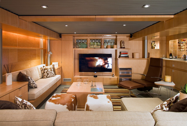 Basement Remodel with Entertainment Centre by&nbsp; Princeton Design Collaborative ,&nbsp;Architects &amp; Designers,&nbsp;(Photo: houzz.com)