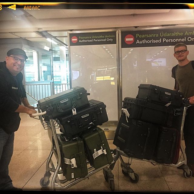 Landing in Dublin Airport with 2 suitcases... and 8 pelicans packed to the rim with cameras, lenses, drones and gimbals for the#fireandgraceinireland project.... oh, and a pretty darn sophisticated mobile recording studio. Cause this was a live recor