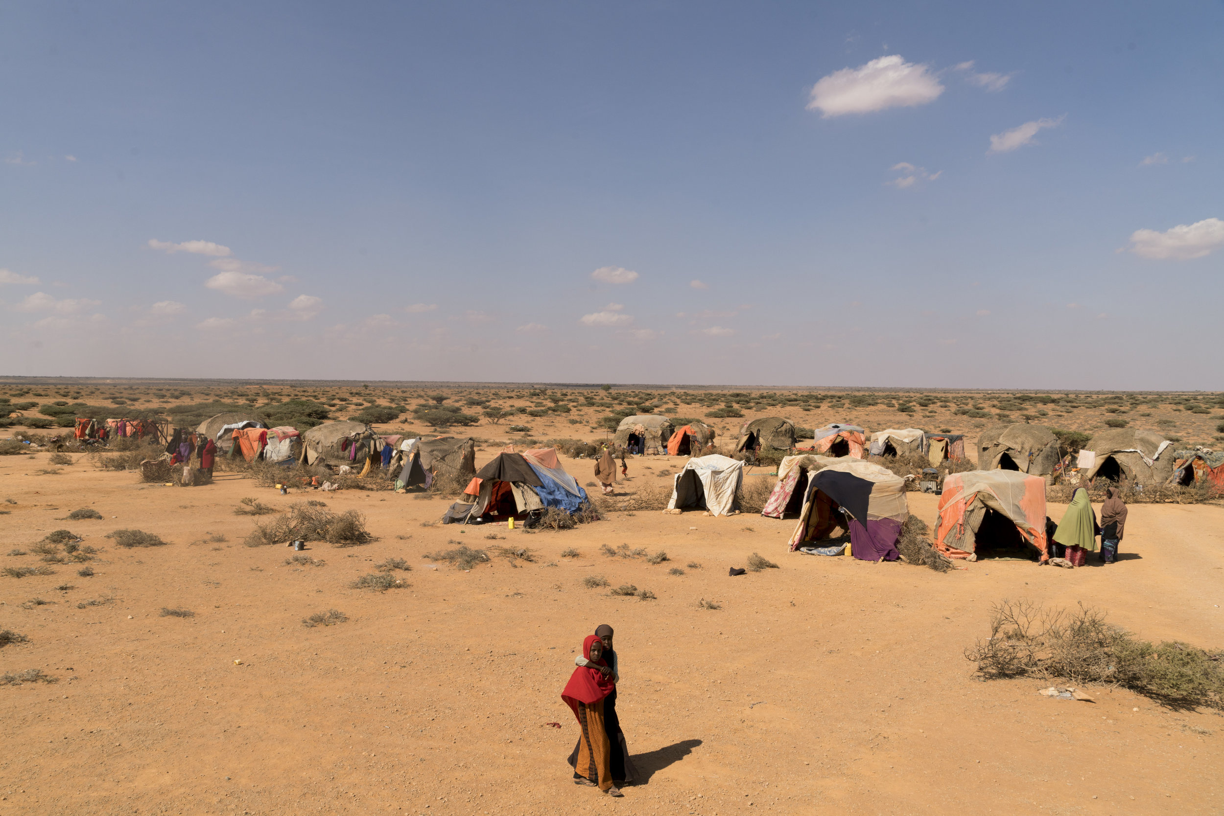  The shelters of nearly 400 pastoralists families who have lost a majority of their livestock due to drought, have set up camp along the road in search of food and water in Uusgure, Puntland, northern Somalia, February 18, 2017. 
