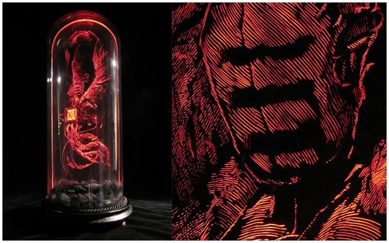 Daniel van Nes
TAR & FEATHERS Illuminated engraving with antique glass dome 50cm x 22cm € 3.250