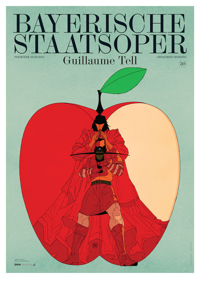 Premiereposter for the National Opera of Munich / Bayerische Staatsoper for Guillaume Tell. Graphic design by Bureau Mirko Borsche