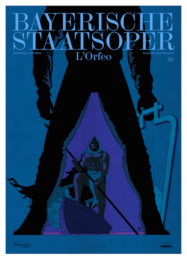 Premiereposter for the National Opera of Munich / Bayerische Staatsoper for L'Orfeo. Graphic design by Bureau Mirko Borsche