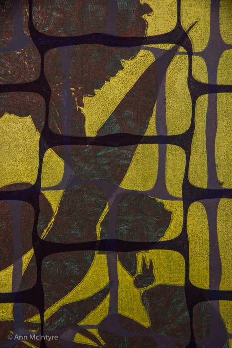 Morning Glory Silhouette over Carmel etching with Chartreuse
