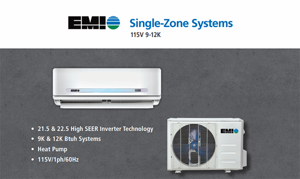 EMI Variable Speed Heat Pump Ductless Mini Split Systems
