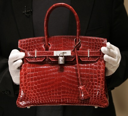 Birkin handbag in glossy red crocodile leather