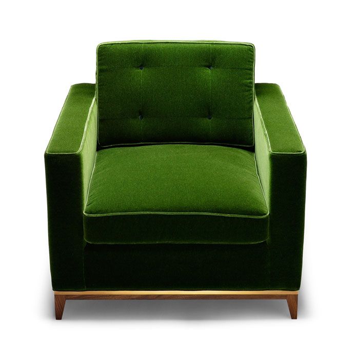 Emerald green velvet and mid-century modern chair for the lounge.