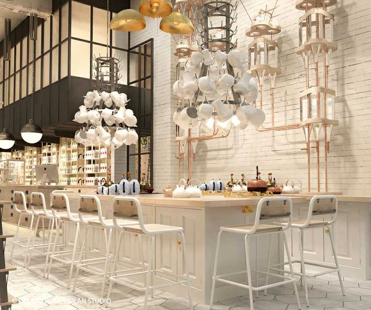 Utility becomes ornament in this design, drawing inspiration for the coffee shop in the deco hotel.