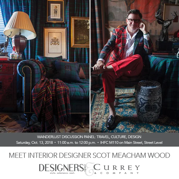 Mr. Tartan Scot himself, a Southern Gentleman with Deep Scottish Roots who grew up in the Far East. Learn more about Scott at www.SMWHome.com You’re fall in love with his beautifully tailored interiors, fabrics, and furniture. And don’t miss his rugs at Nourison if you’re in High Point. Scott’s fabrics are a personal favorite.