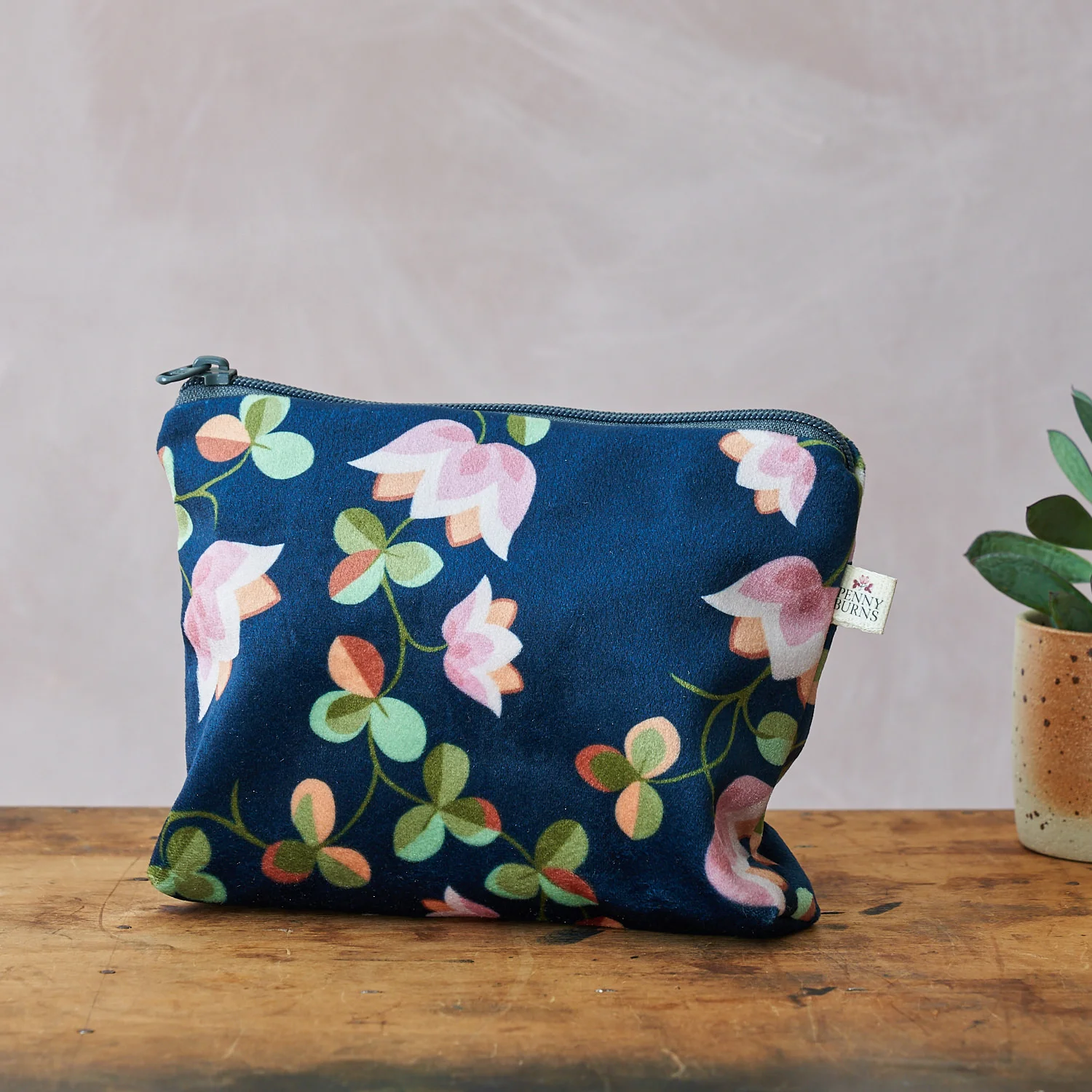 Velvet Make Up Bag: Big Flower Ink