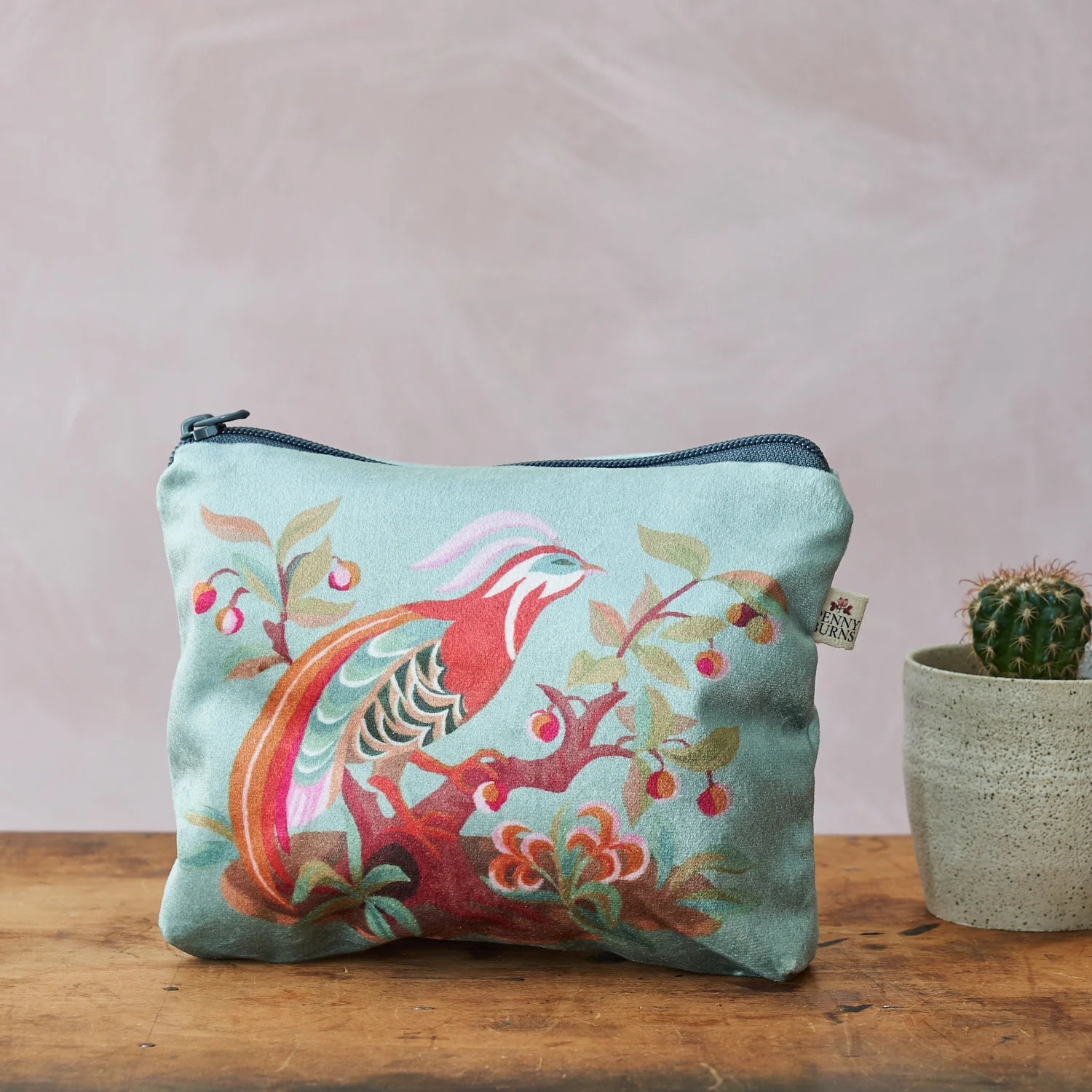 Velvet Make Up Bag: Peacock, Slate