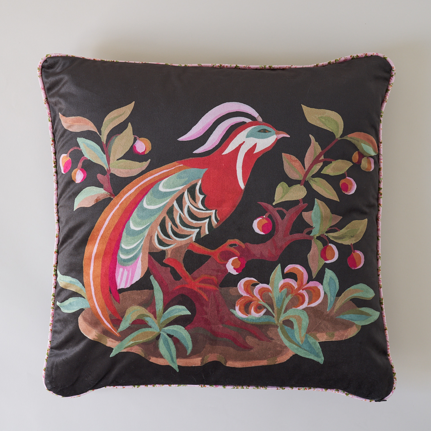 Velvet Peacock Cushion: ink - out of stock 