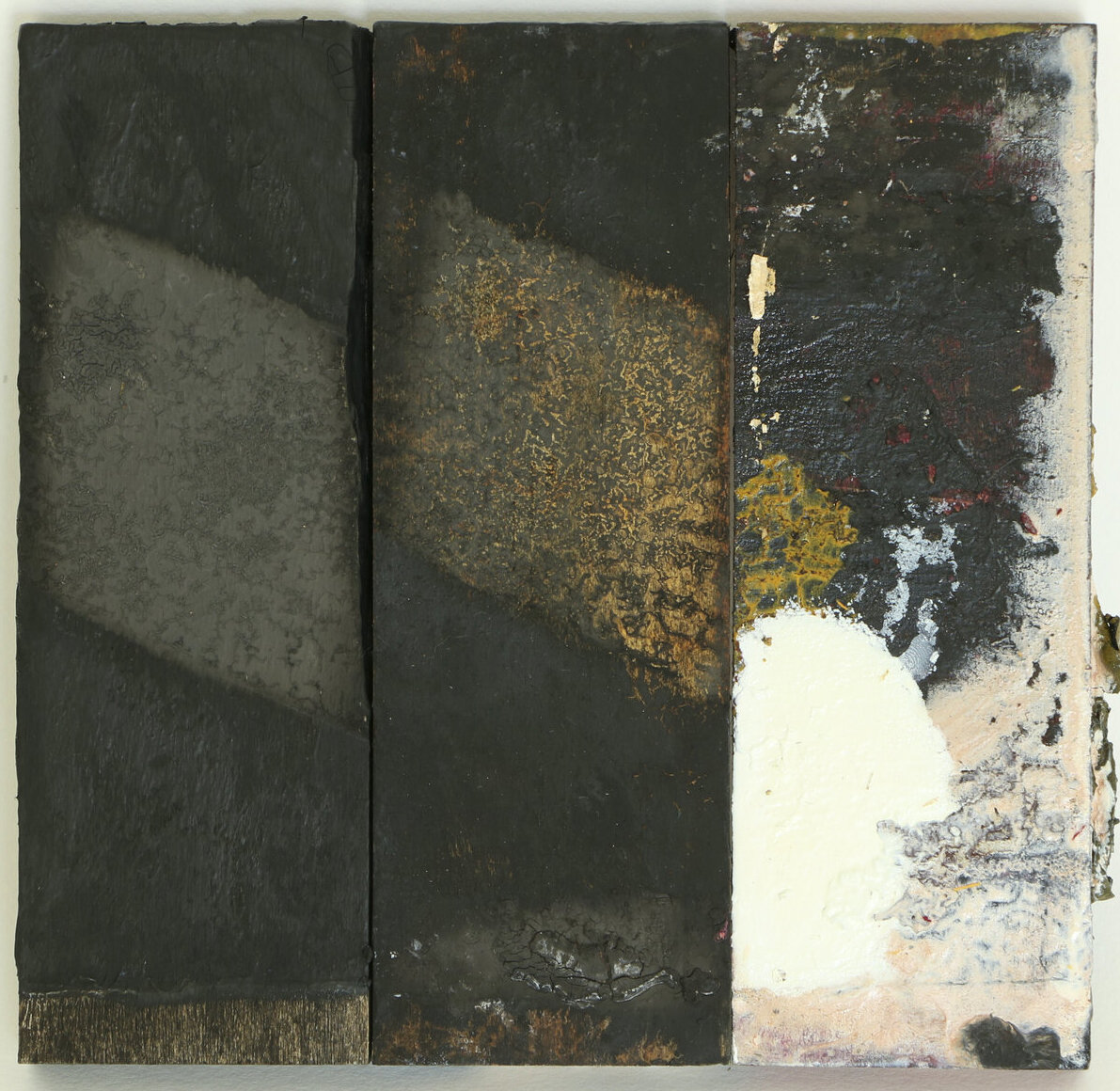    Untitled (201201  ), oil and mixed media on wood, 6 x 6 1/4 x 1 1/2 inches, 2020 