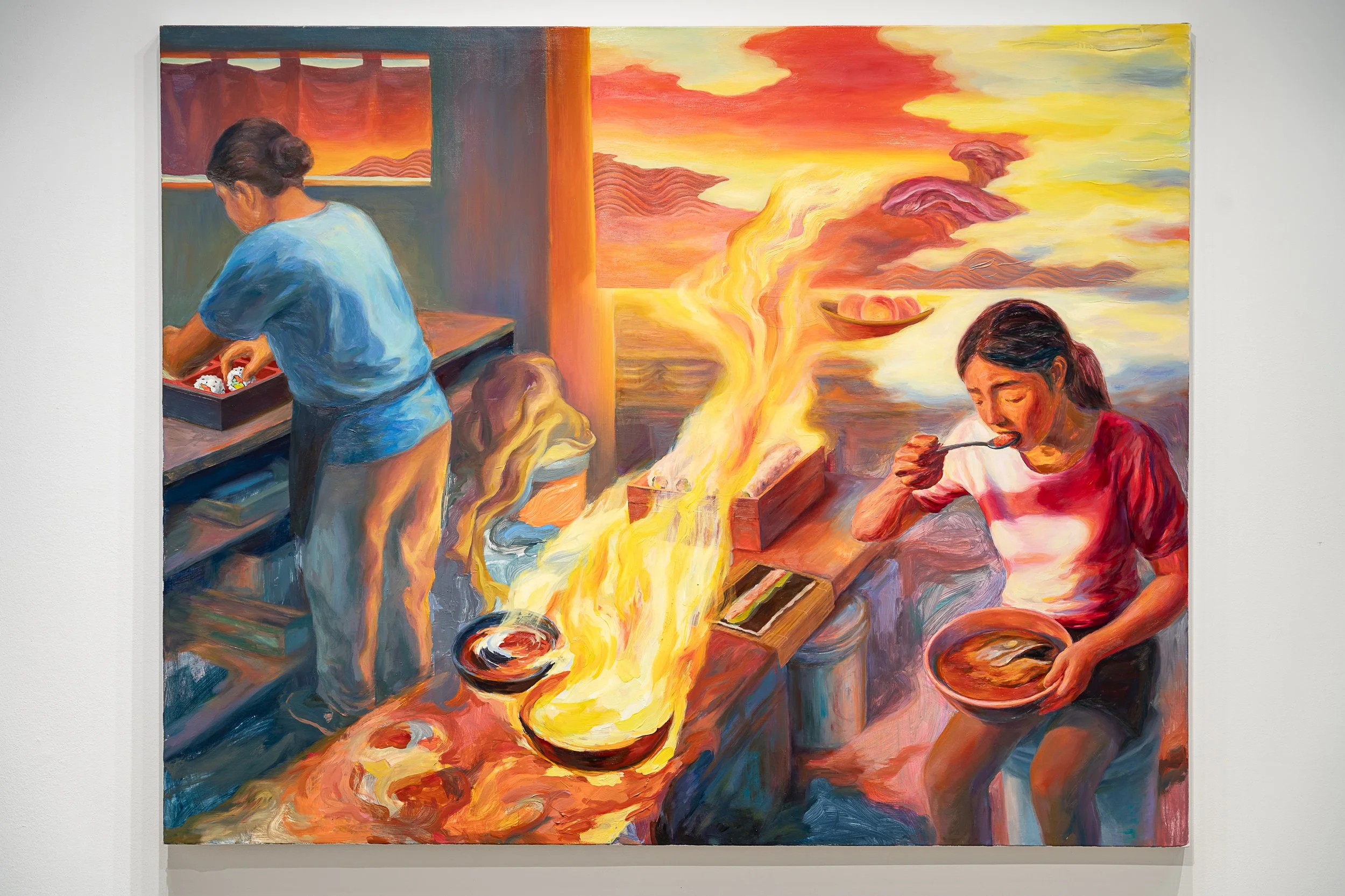   The Hours Between , salmon ash, oil on canvas, 60”X48”, 2026 