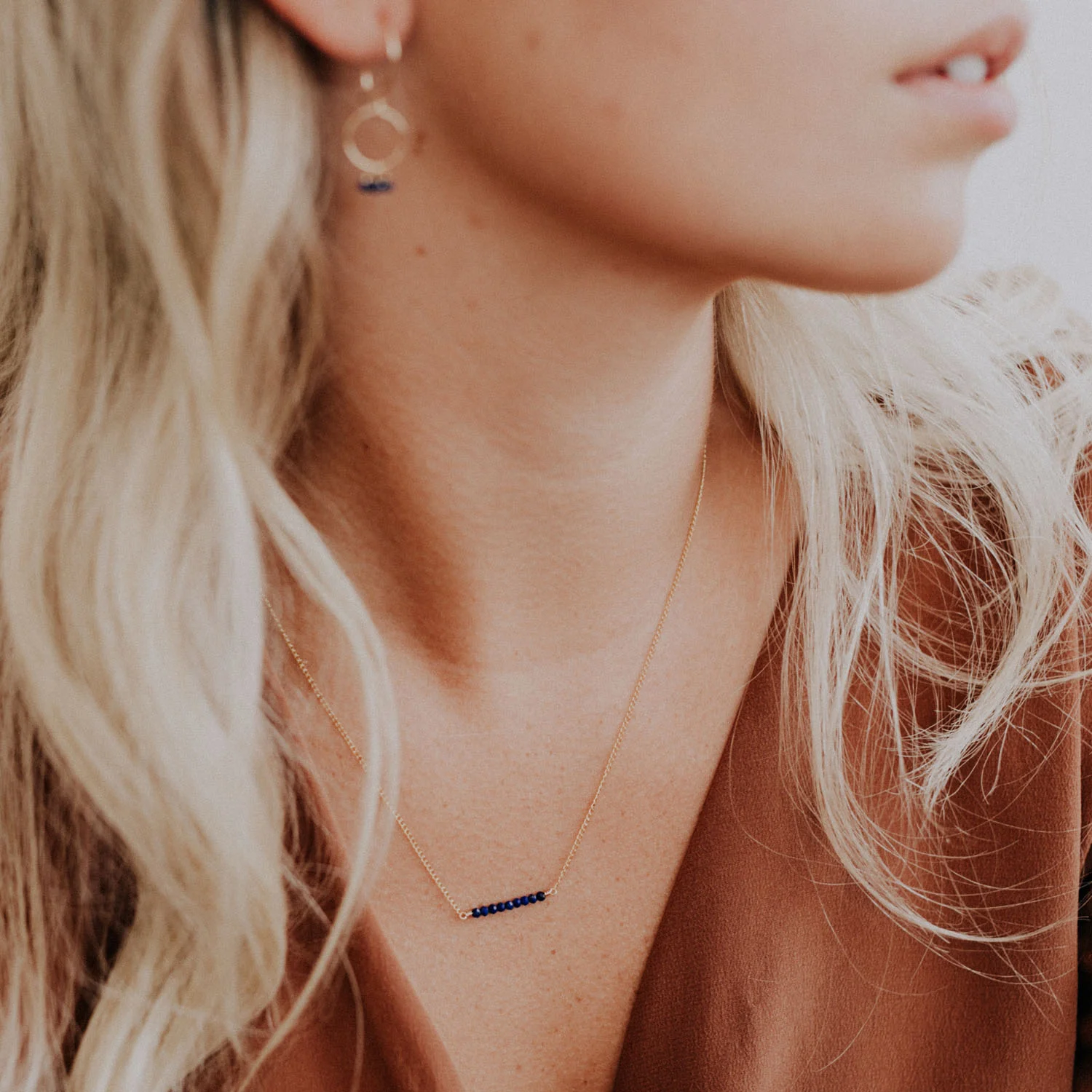 Tiny Indigo Lapis Ellipsis Layering Necklace | Favor Jewelry