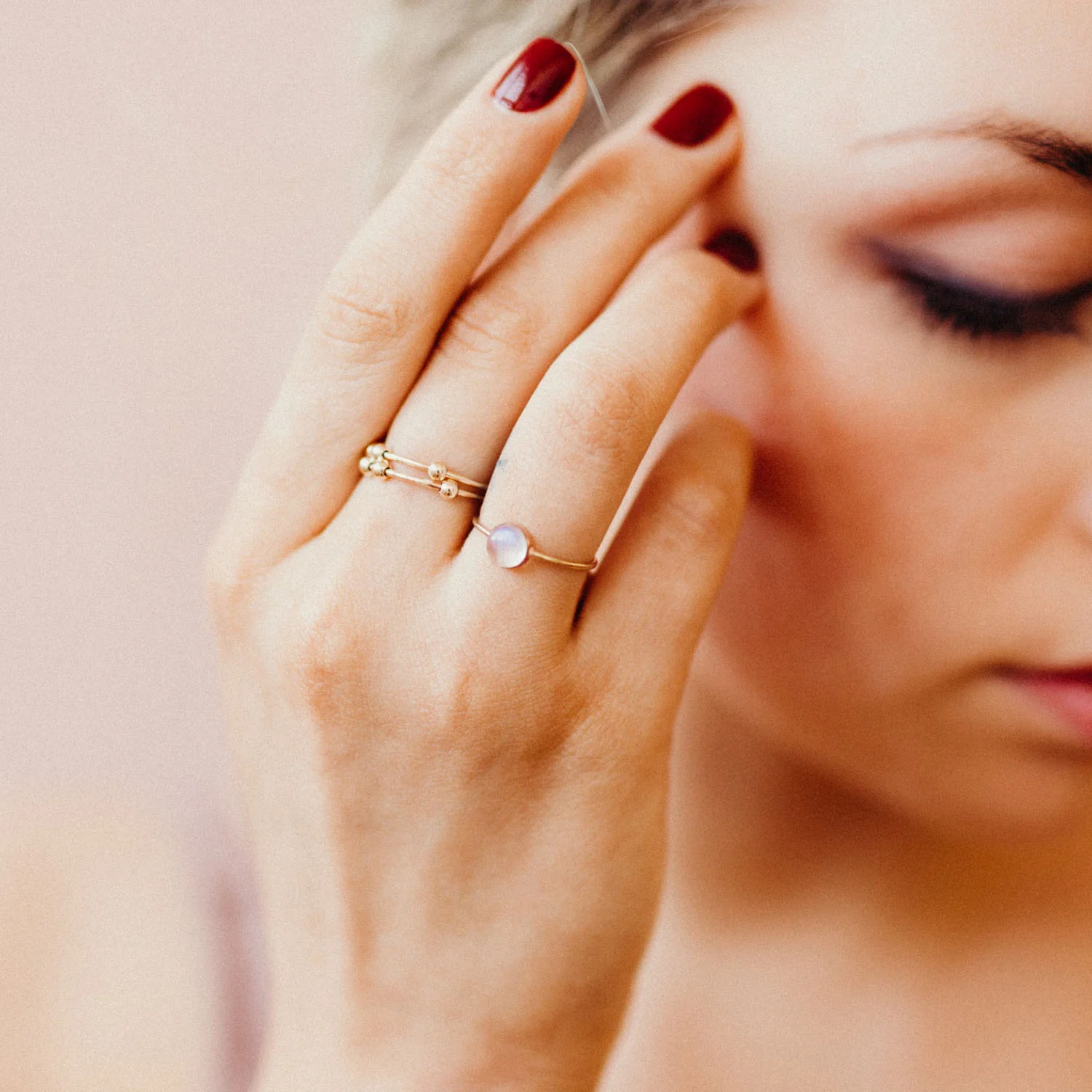 This rainbow moonstone gumdrop ring is such a pretty, minimal way to wear a magical stone. From Favor Jewelry.