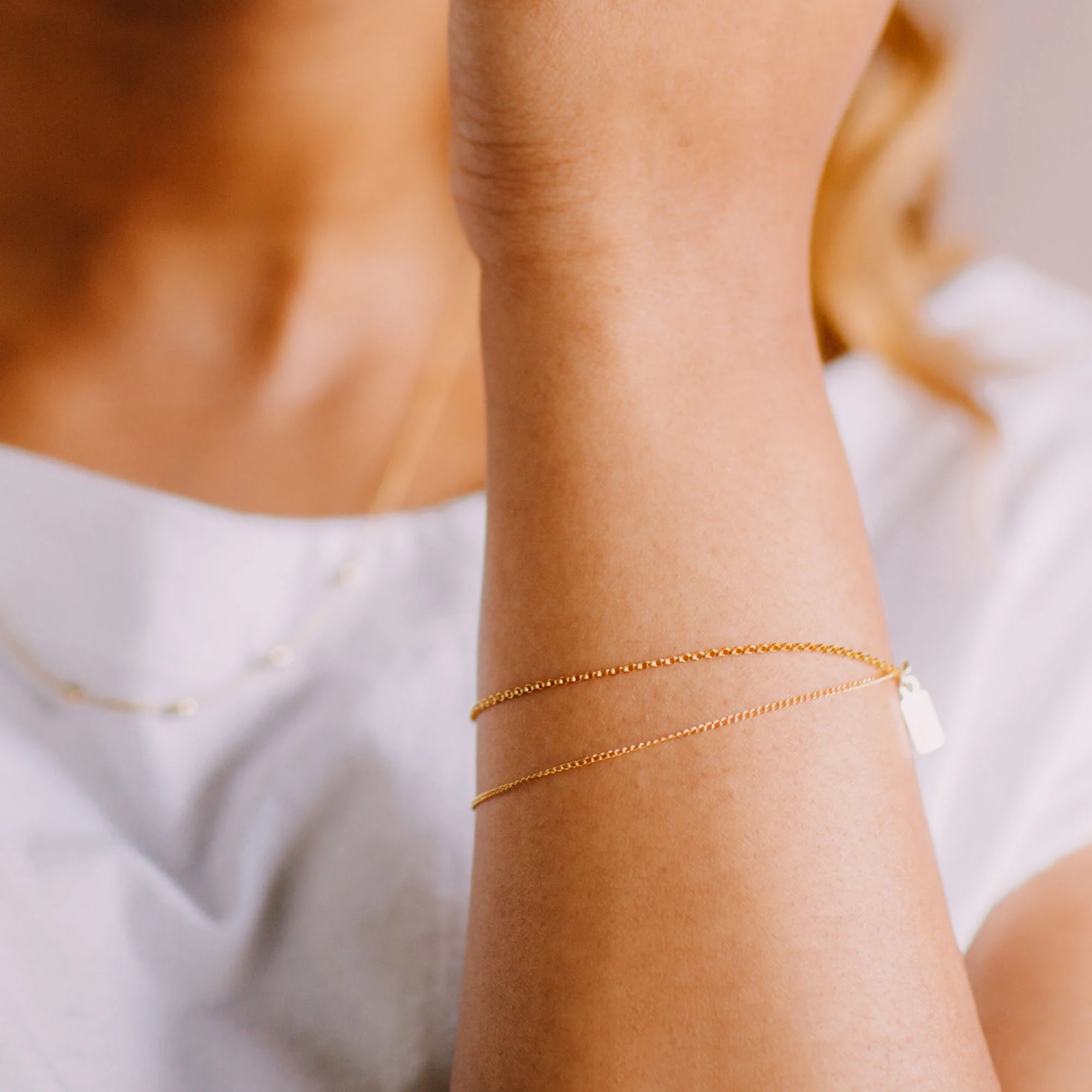 Gold Minimal Double Chain Bracelet by Favor Jewelry