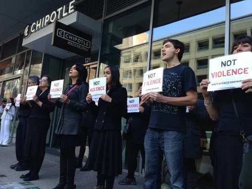 Protesters at a San Francisco Chipotle location. 