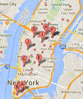 Chipotle's footprint in Manhattan. Some restaurants are literally down the street from one another. 