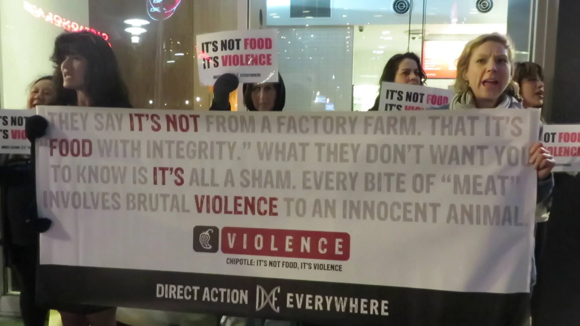 Protesters at a Chipotle in San Francisco. 
