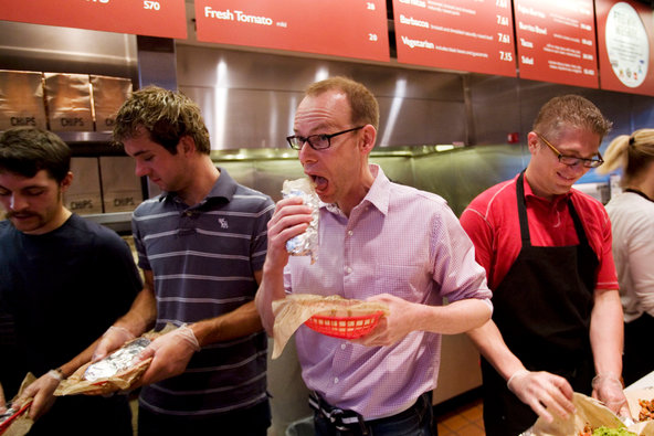 Chipotle CEO Steve Ells feasts on a $300 million pay package while his workers (and animals) suffer. 