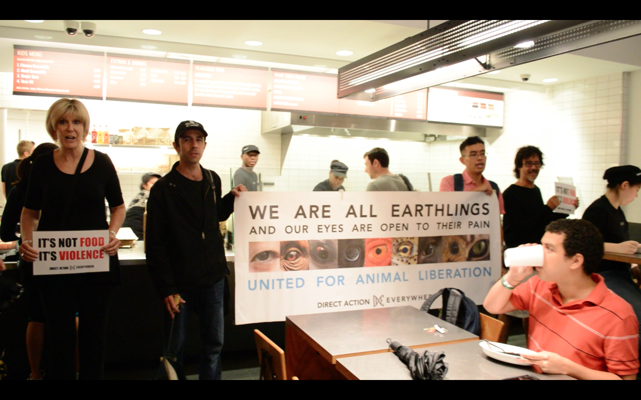 Activists in Boston bring the silenced voices and cries of animals into Chipotle, where their bodies are sold. 
