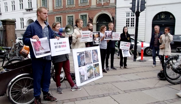 This is me with the megaphone. Speaking at a protest outside a festival for the biggest dairy company in Denmark, Arla. Ironically the company my dad delivered to. That just doesn't make Arla less violent, so I spoke out about the truth about dairy and demanded animal liberation.