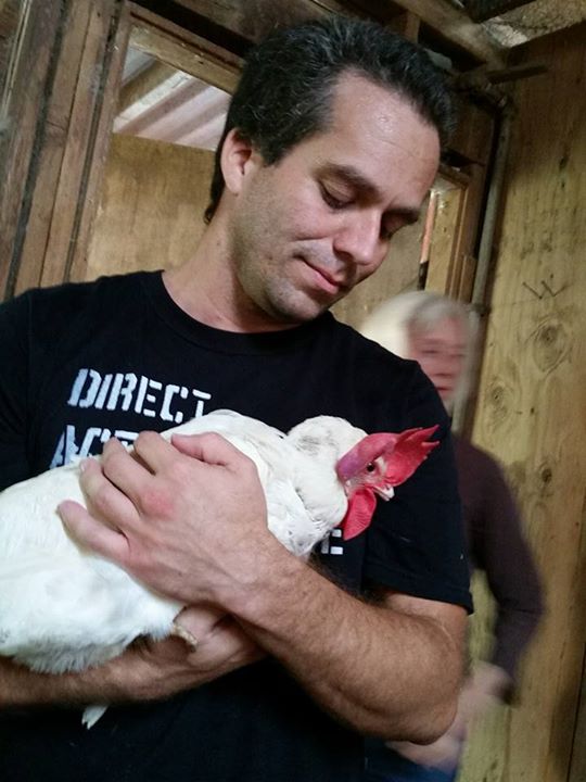 Chris helping with health checks at Animal Place