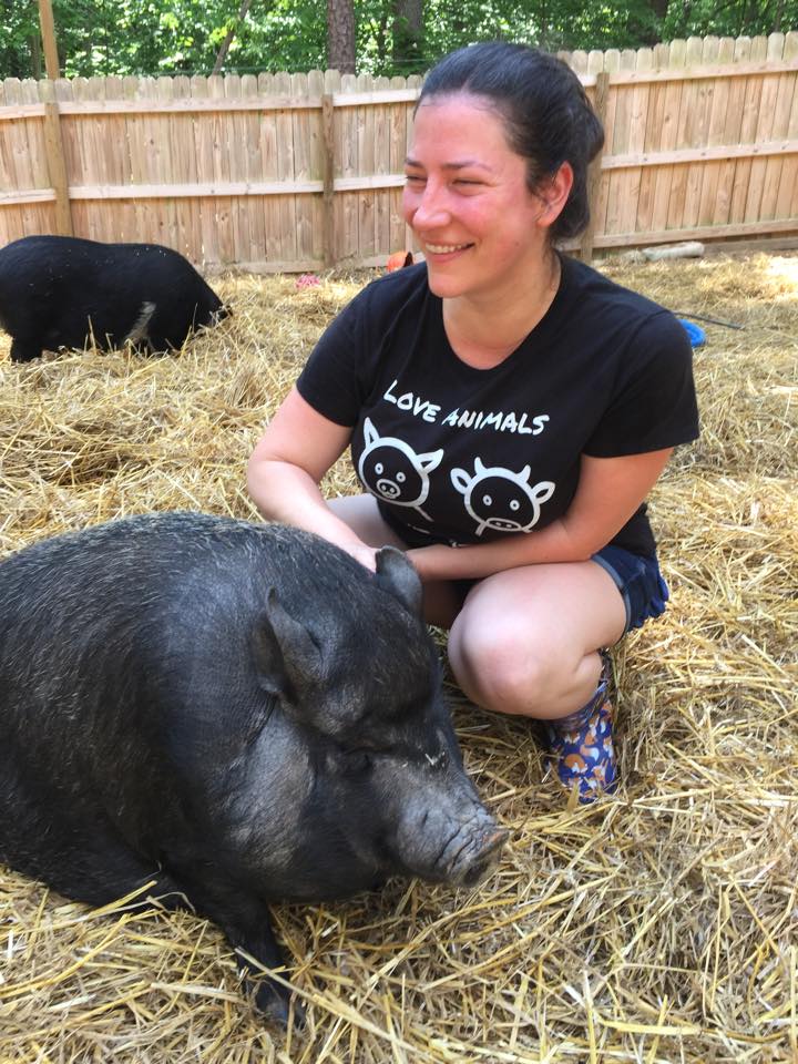 Arwen playing with a pig!