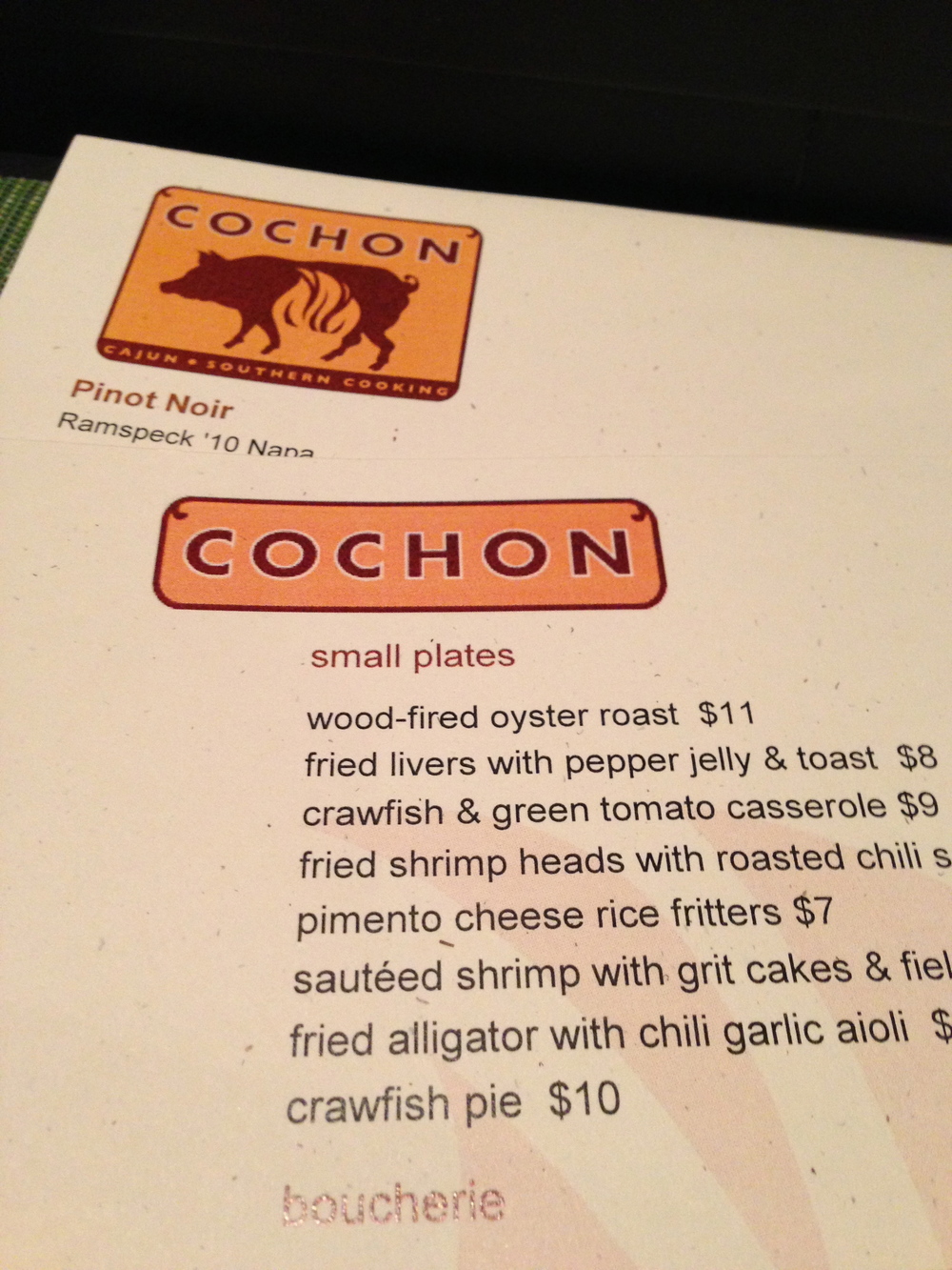 Cochon Menu