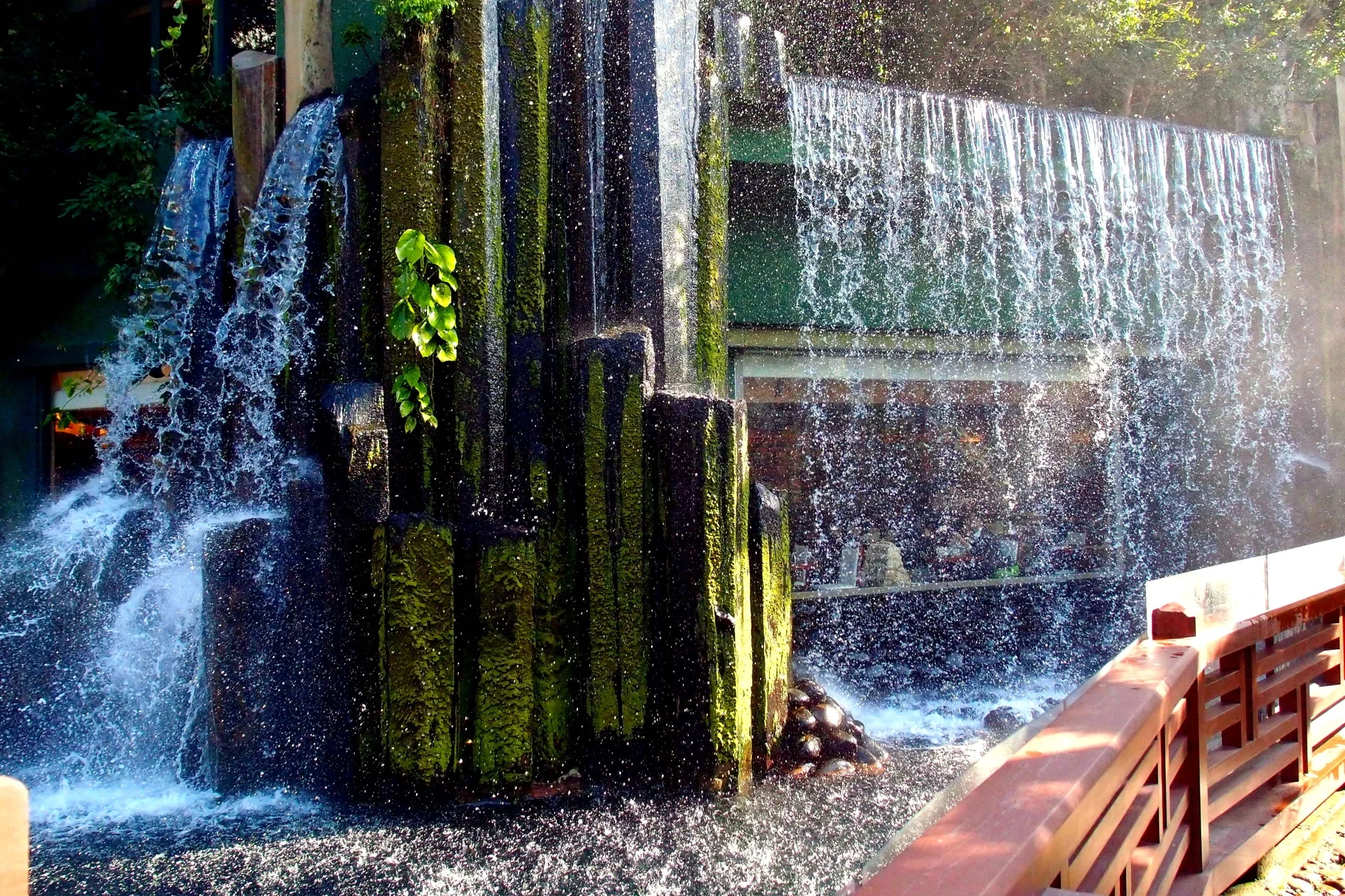 Behind the waterfall is a veggie restaurant run by the Nuns
