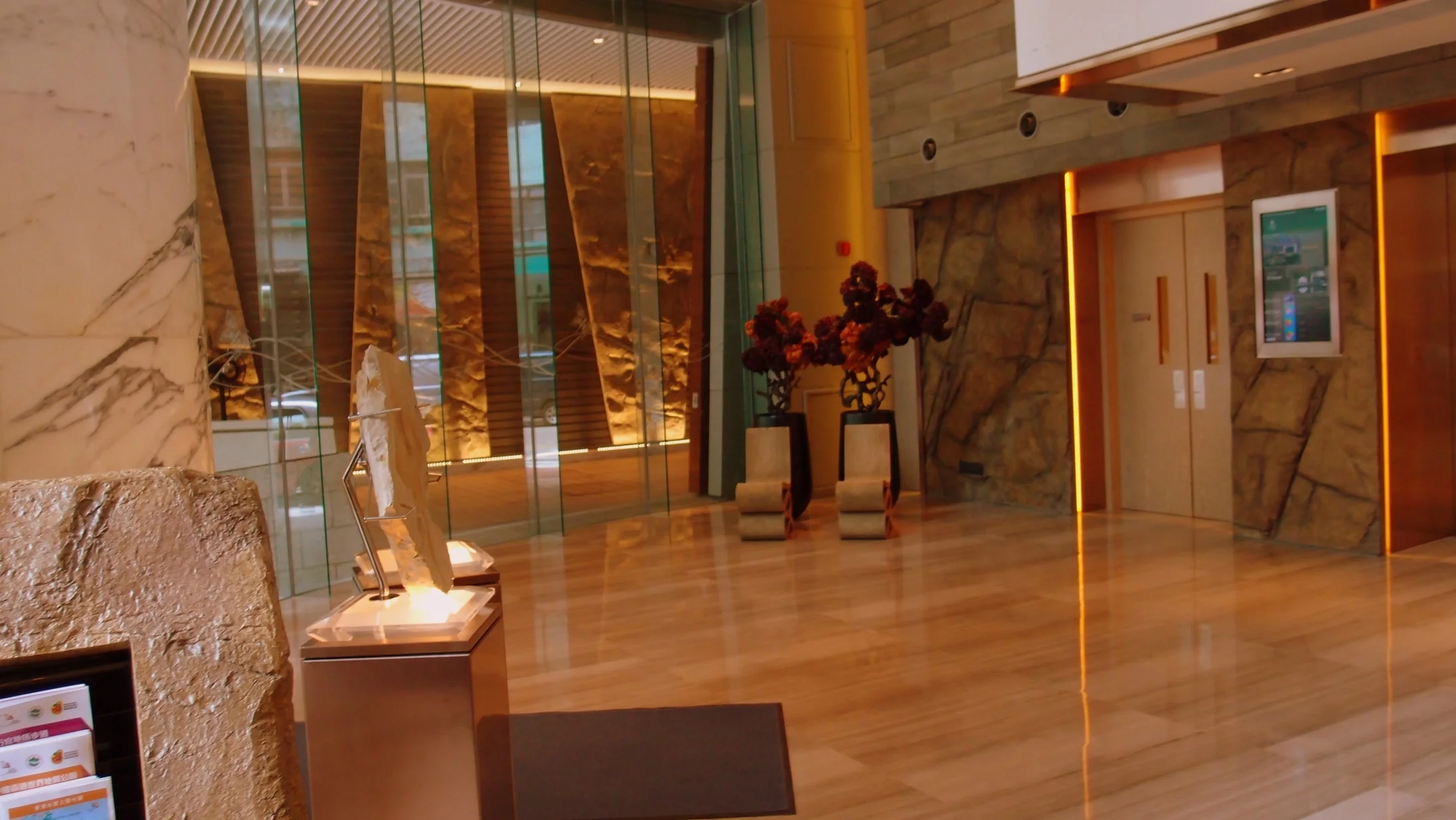 A typical boutique hotel lobby - no seats for guests or visitors