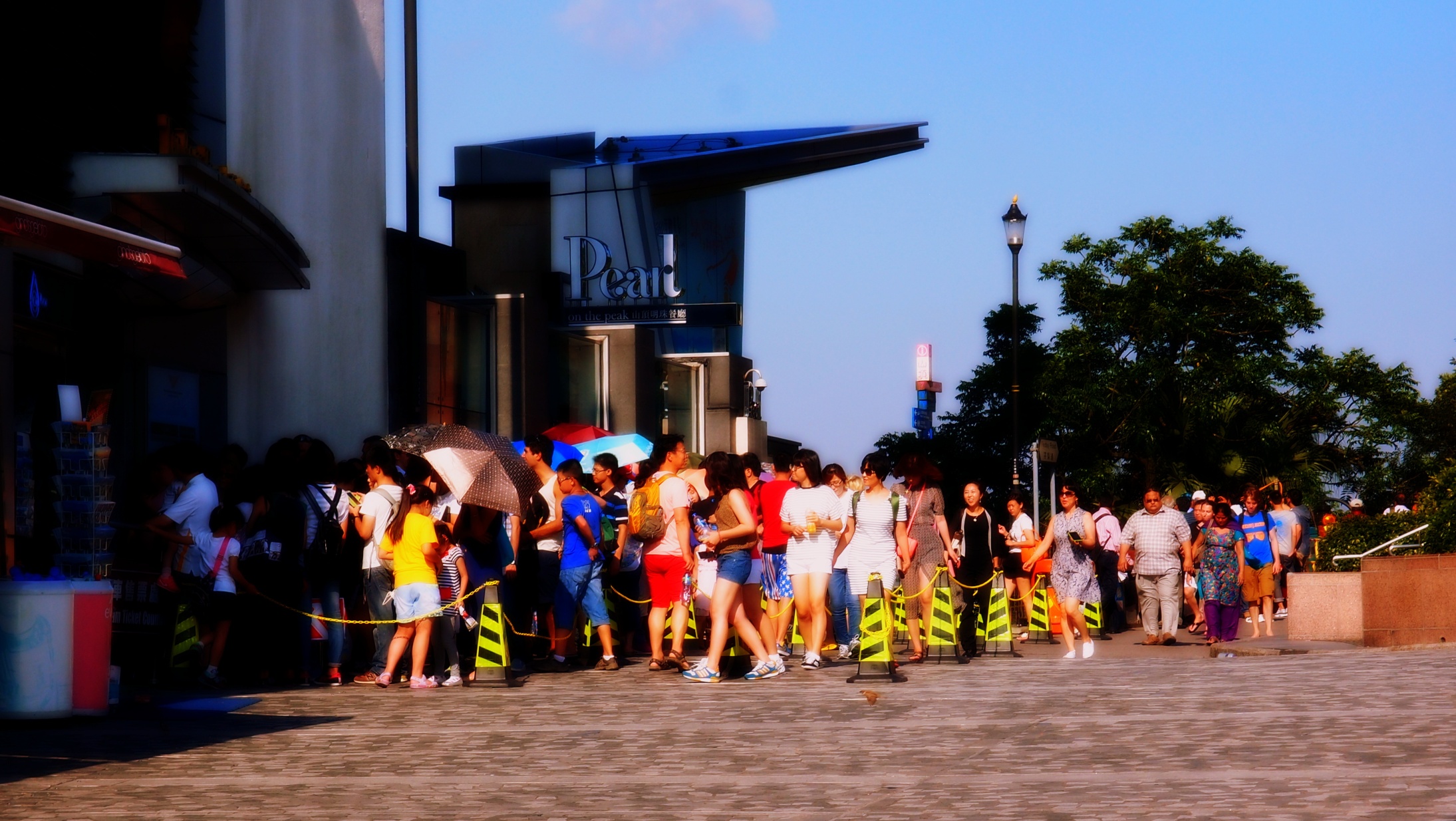 The line for the Peak Tram at the Peak