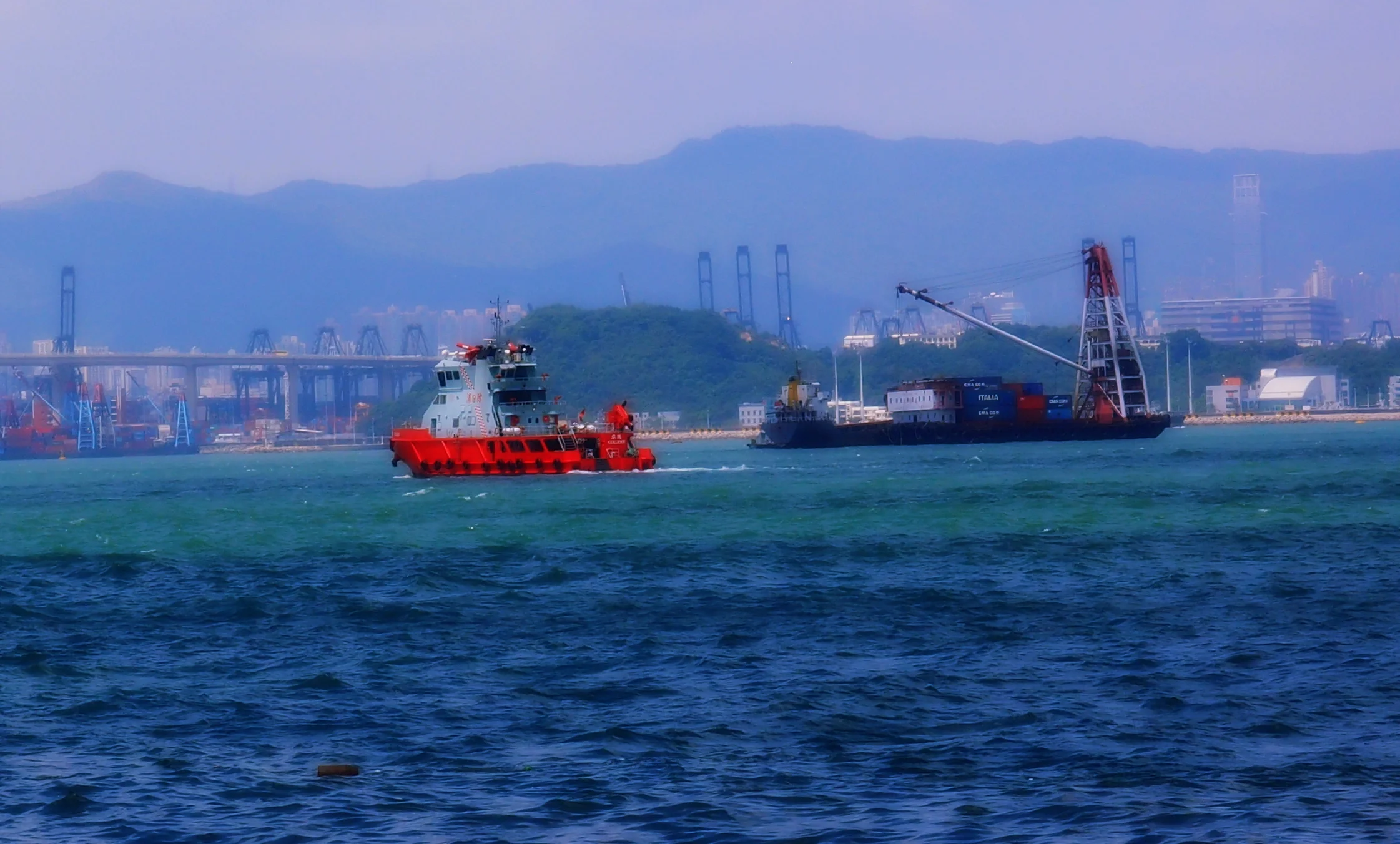 A fire boat that docks in Tsing Yi