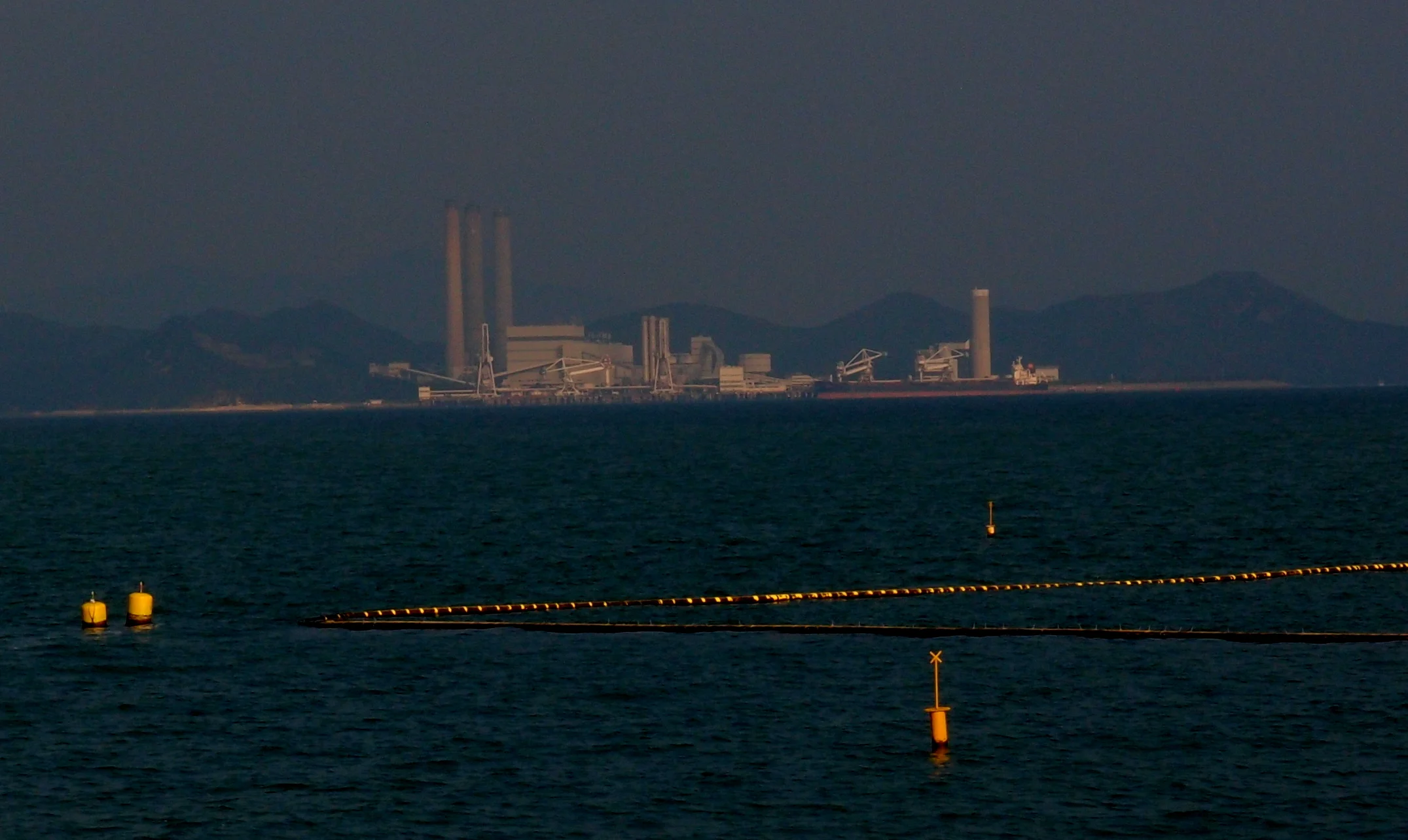 The Lamma Island Electricity power plant as taken from Cheung Chau Island.