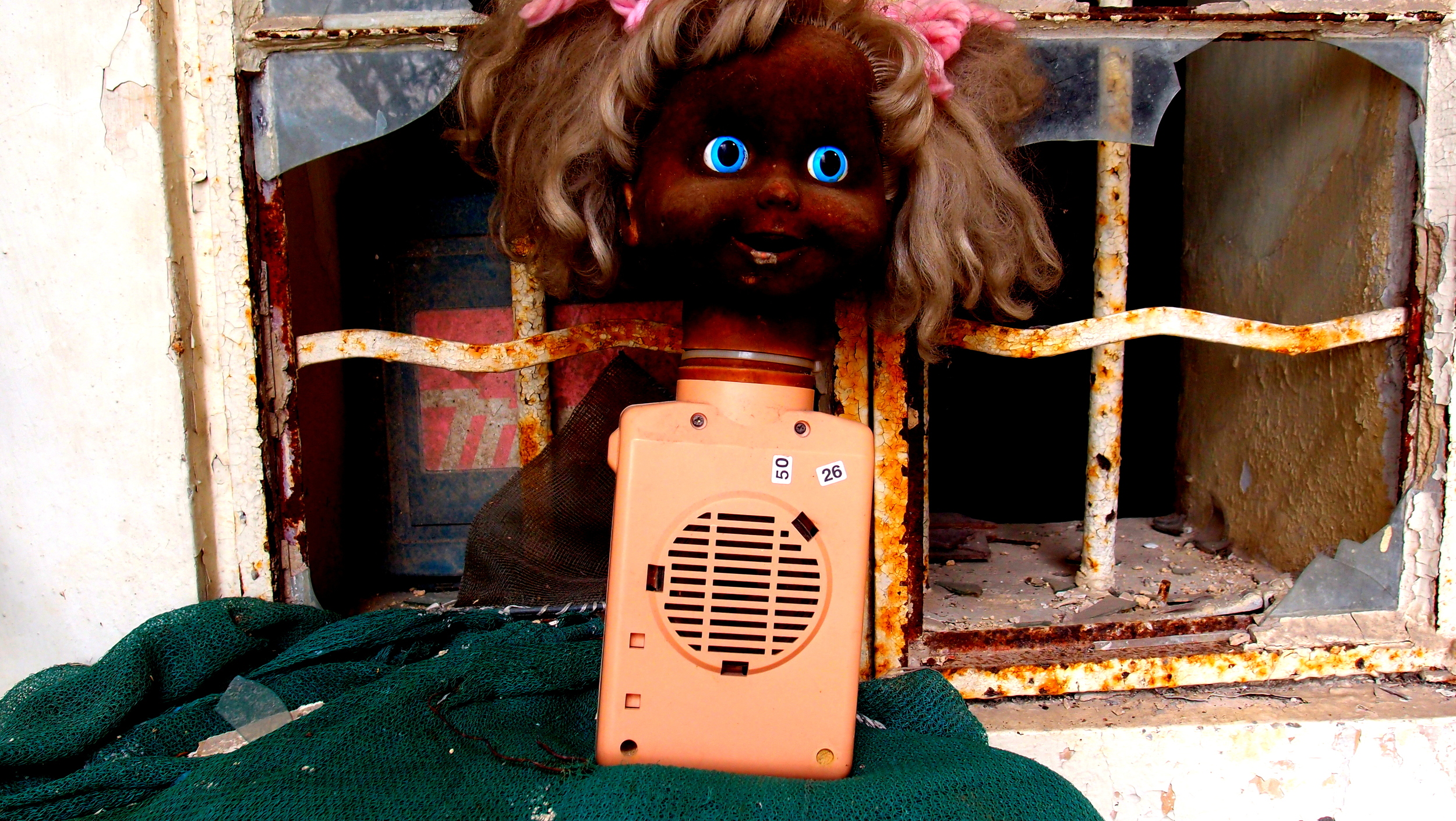 Very, very creepy - a somewhat bizarre doll sat "rusting" away at the 10,000 Buddha Monastery