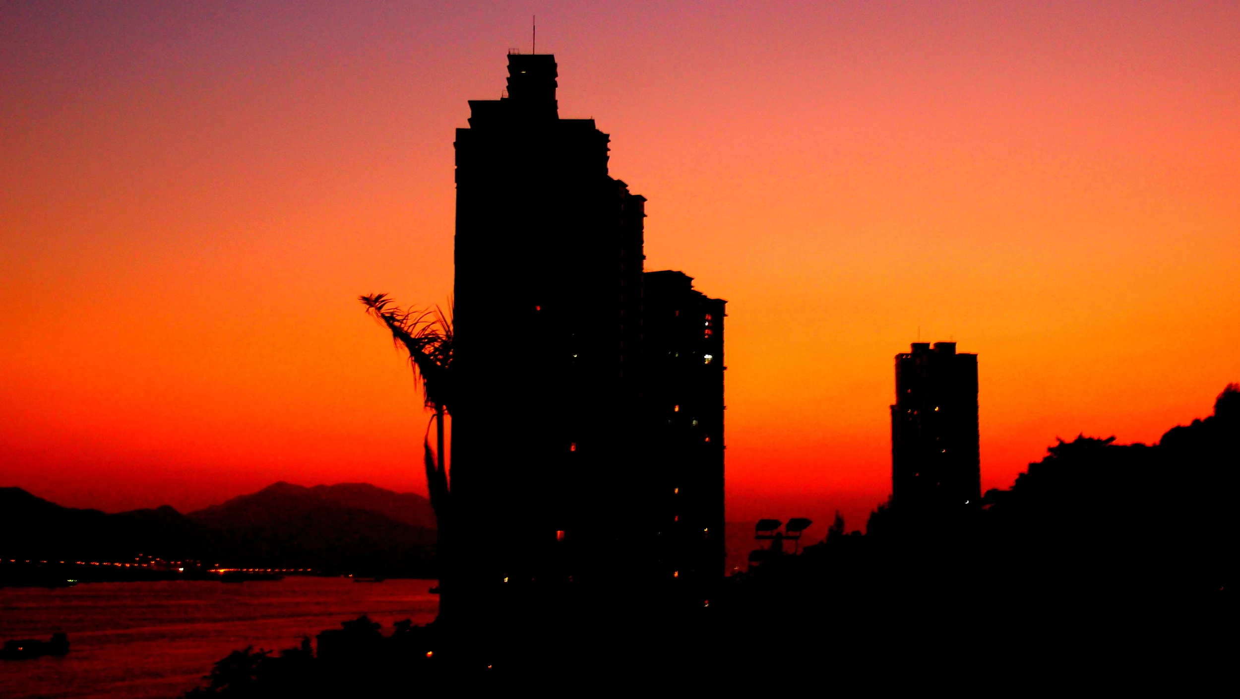 Another Hong Kong sunset, Lantau Island is in the background.