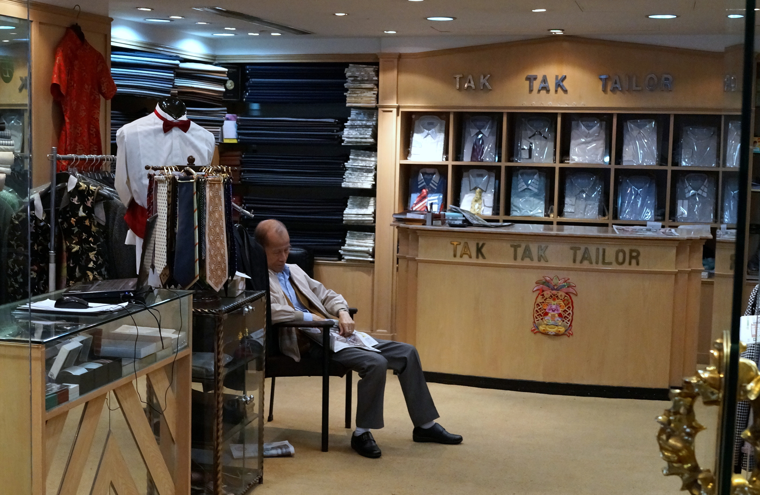 Business is slow, this chap was snoozing on the job
