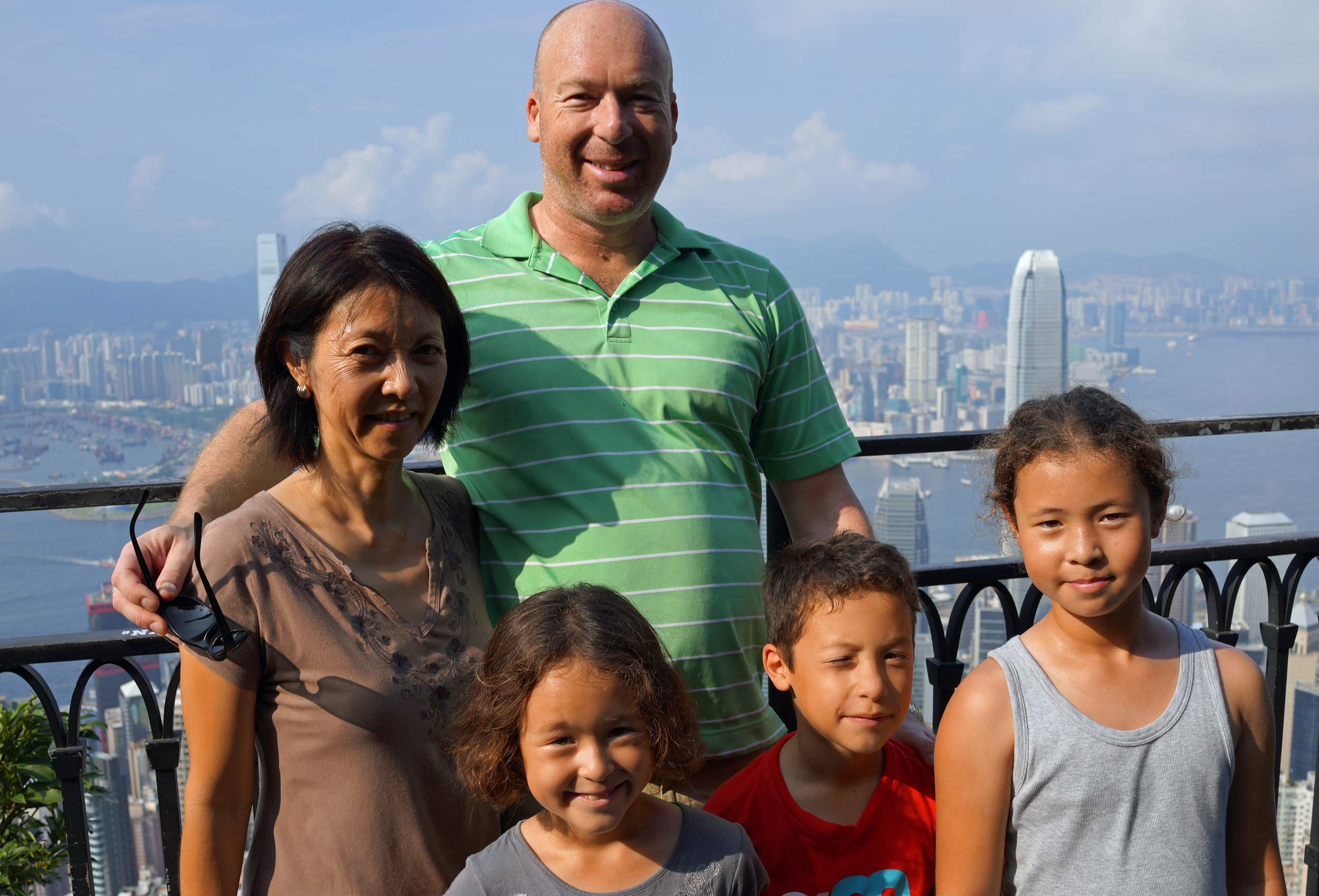 The Korten family from South Africa enjoying the stunning city views from my spot at Victoria Peak, Hong Kong