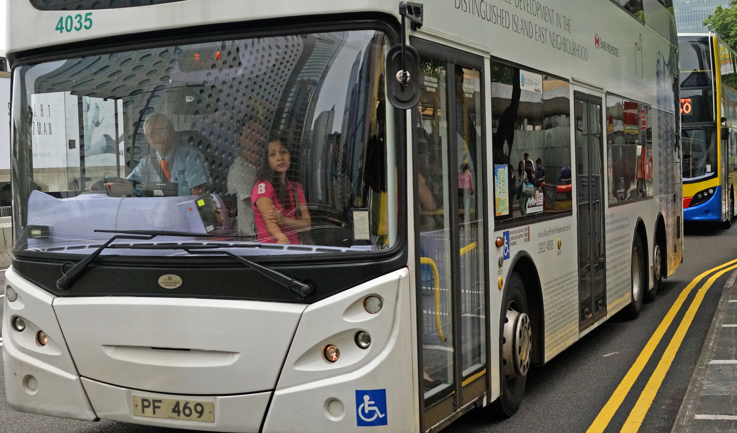 The lady on the bus - Connaught Road Central before the protests.