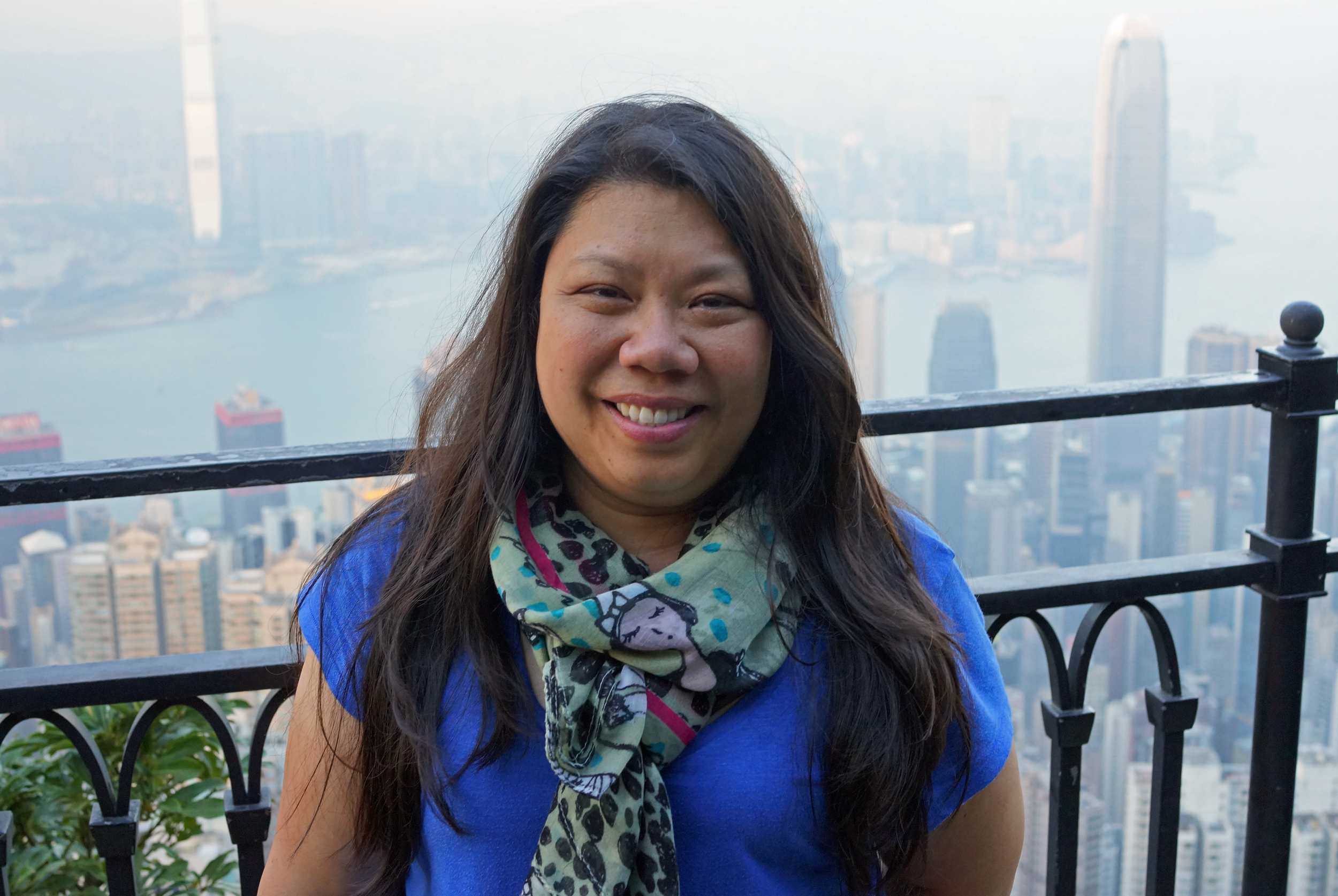 Meet Marcella, Marcella really enjoyed the view of Hong Kong from my spot at the Peak
