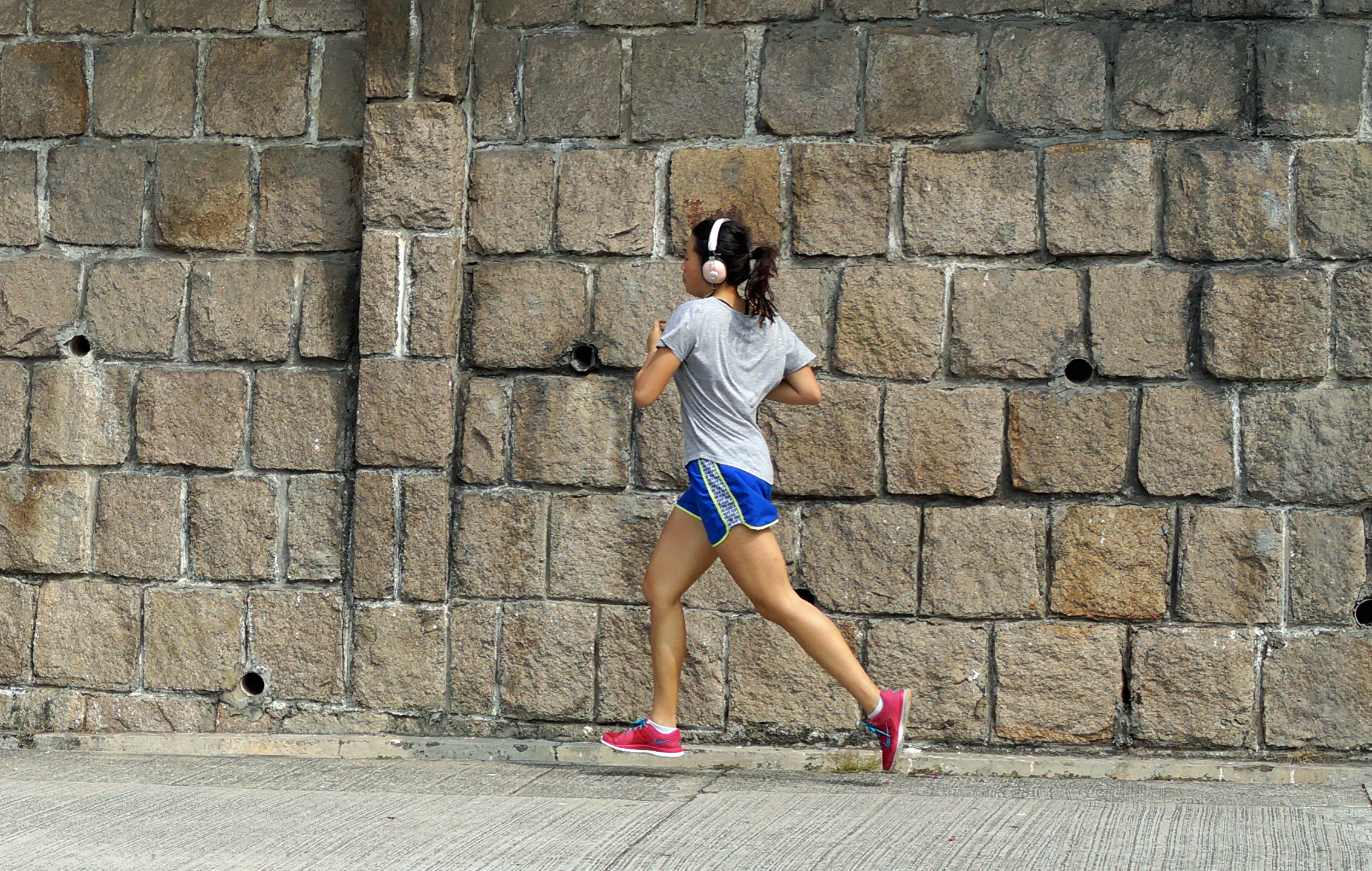 Jogging is a popular thing to do here... if you look closely both feet are off the ground!