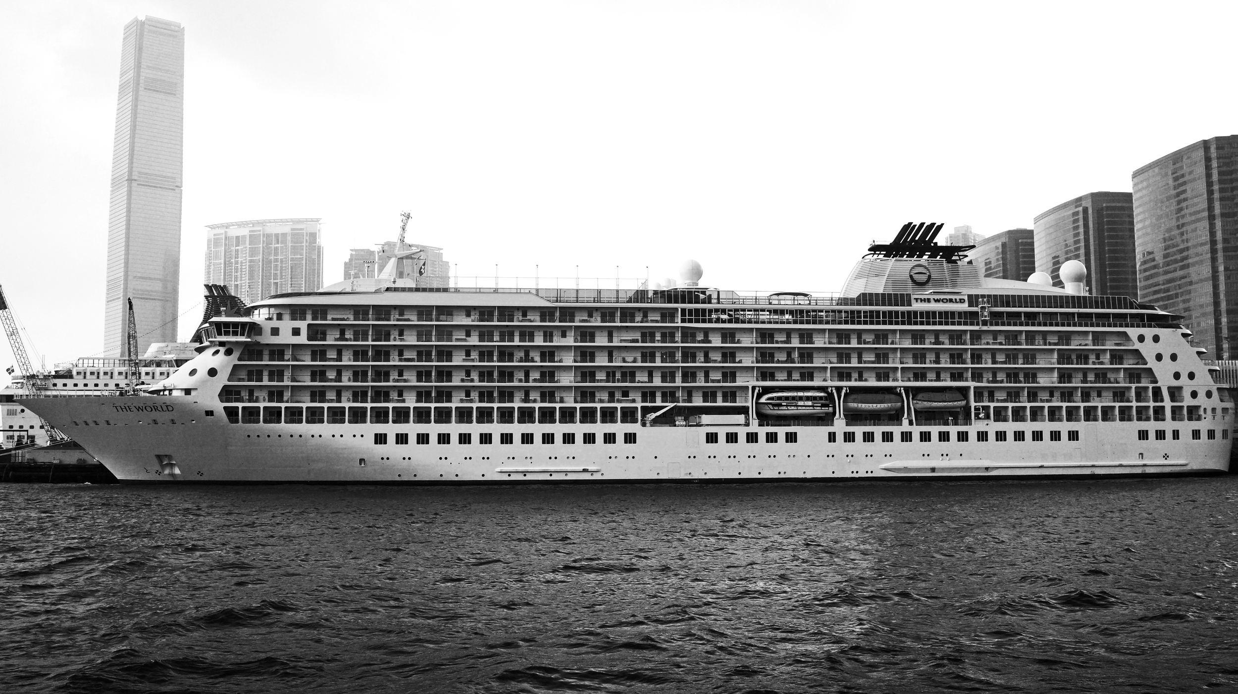 This ship is called "The World" and it is my first time to see it... you can actually buy a residence on board and spend the rest of your life living on board.