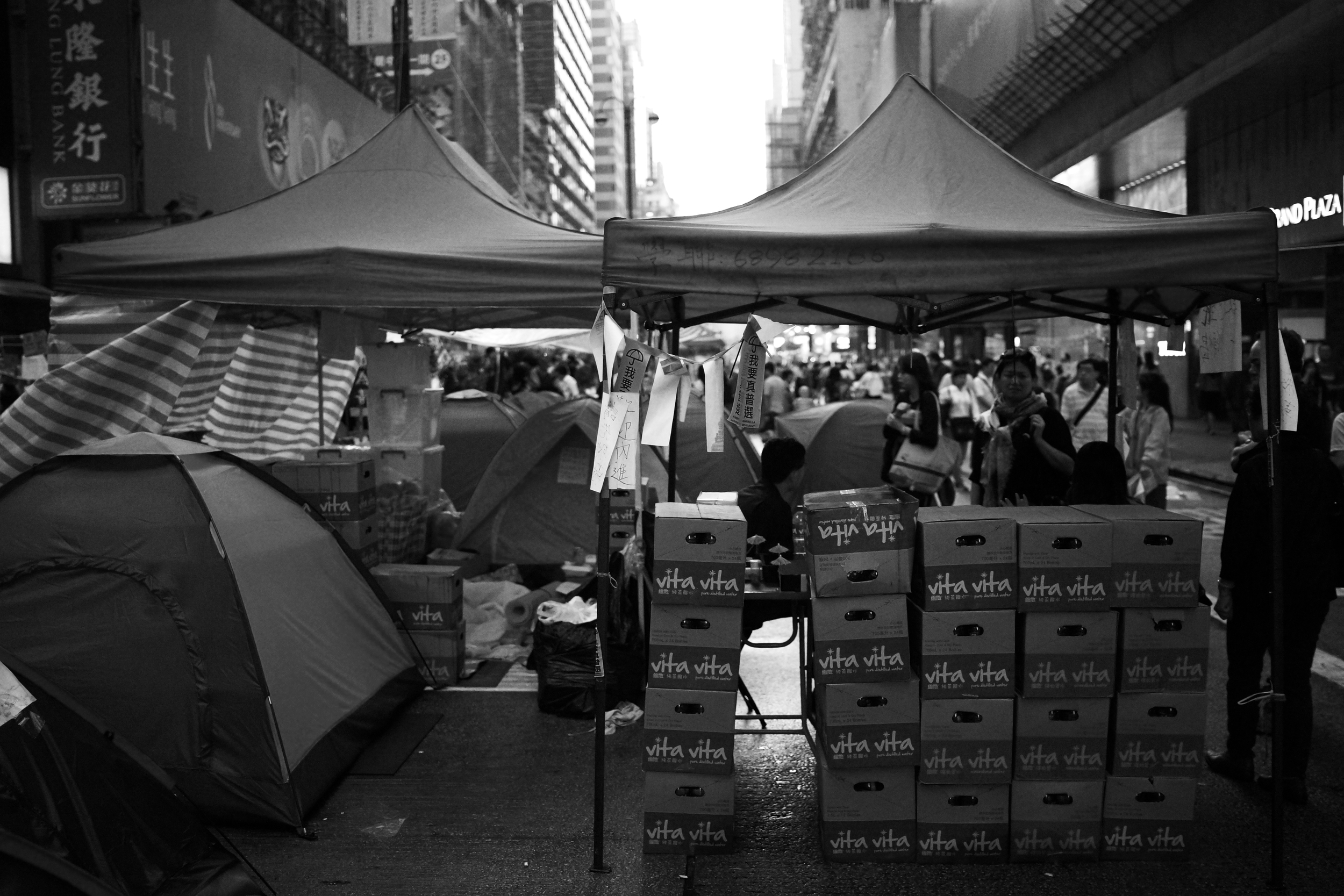 A moody image from the Mong Kok protest site - so who is paying for all the supplies??