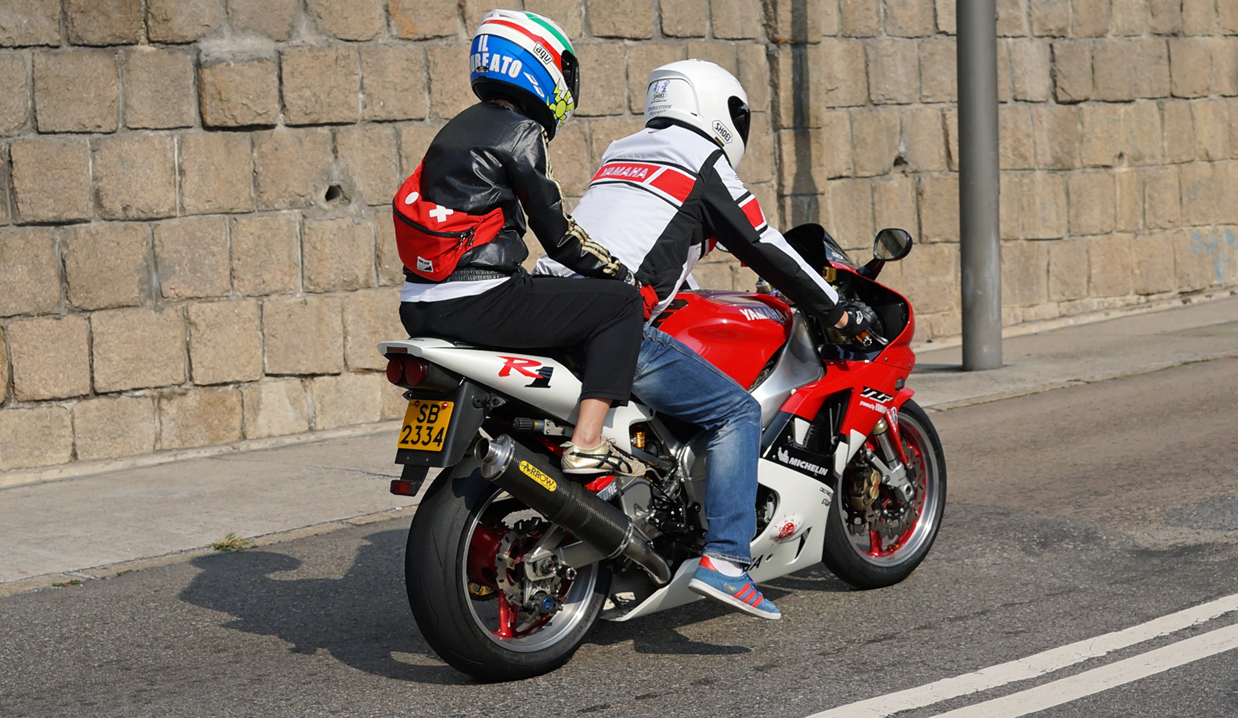 Of much more interest to me is the bikers who are also out in force on a Sunday although this looks a little uncomfortable for the young lady on the back...