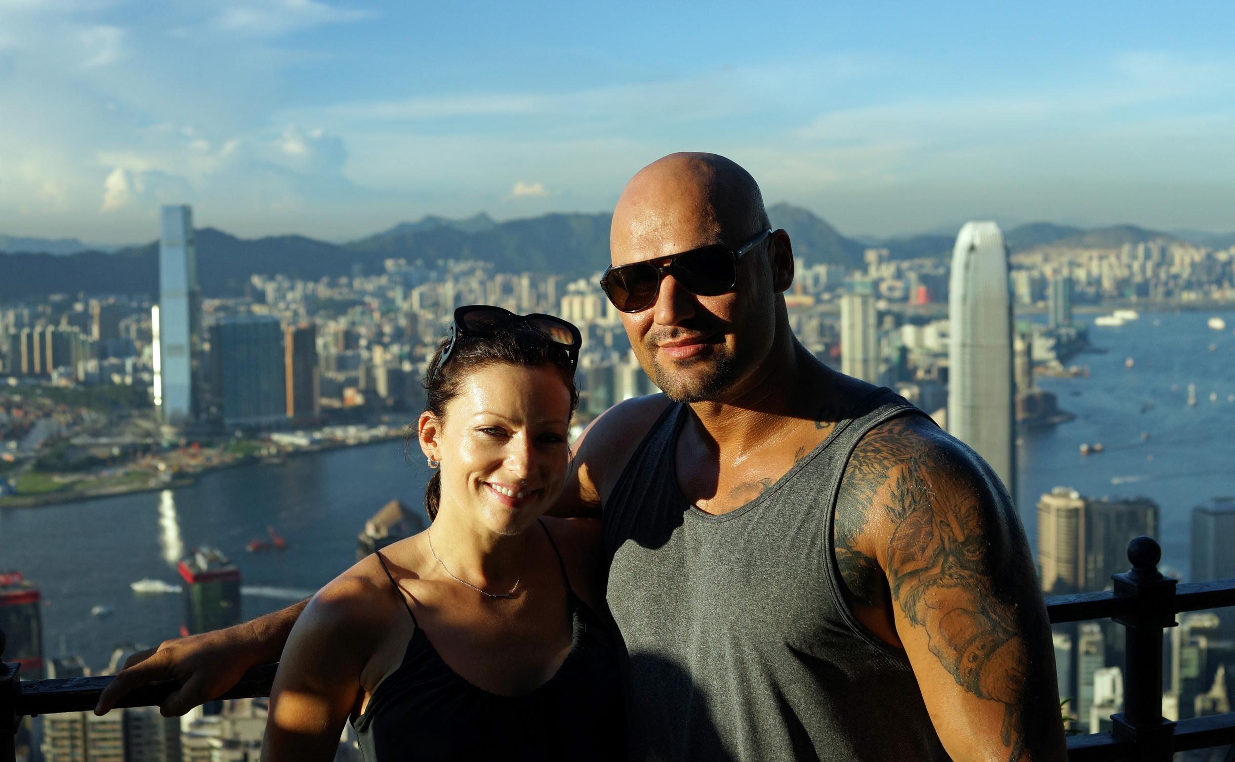 Cara and Martin enjoying the staggering sunny day views from my spot at the Peak -