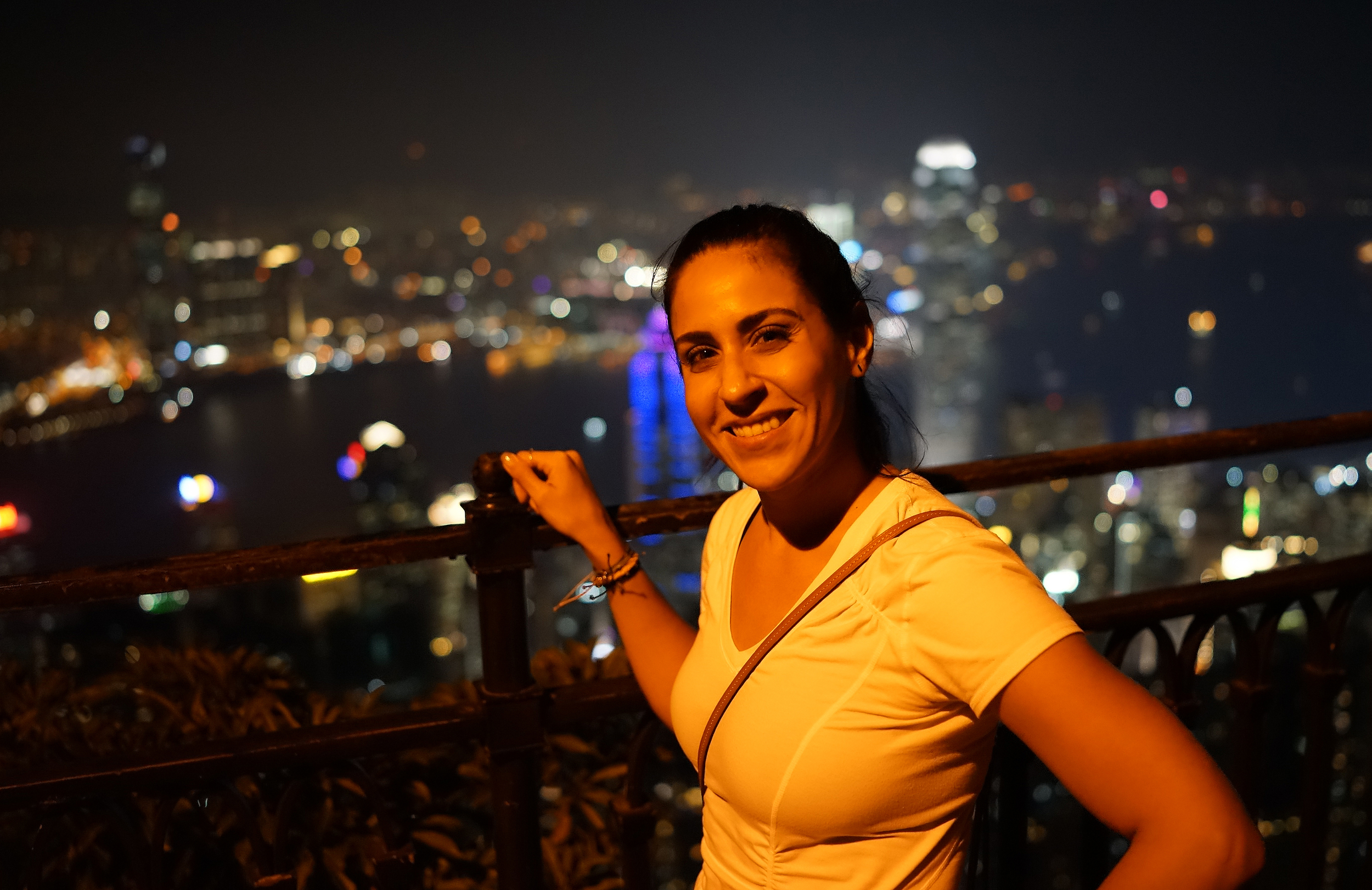 Vinessa enjoying the remarkable view of Hong Kong at night from the Peak