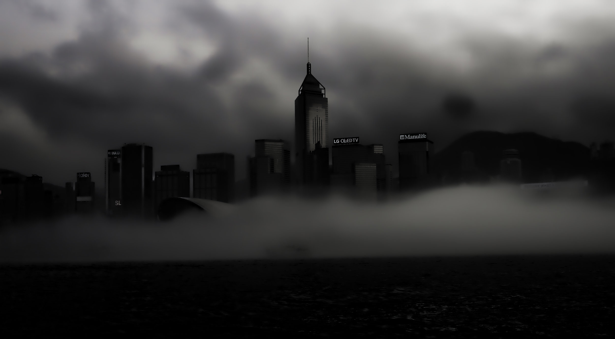 Hong Kong Airport Layover / Transit Tours - every now and then we get odd weather patterns that end up as an interesting image, the fog here is in front of the Convention Centre on Hong Kong Island
