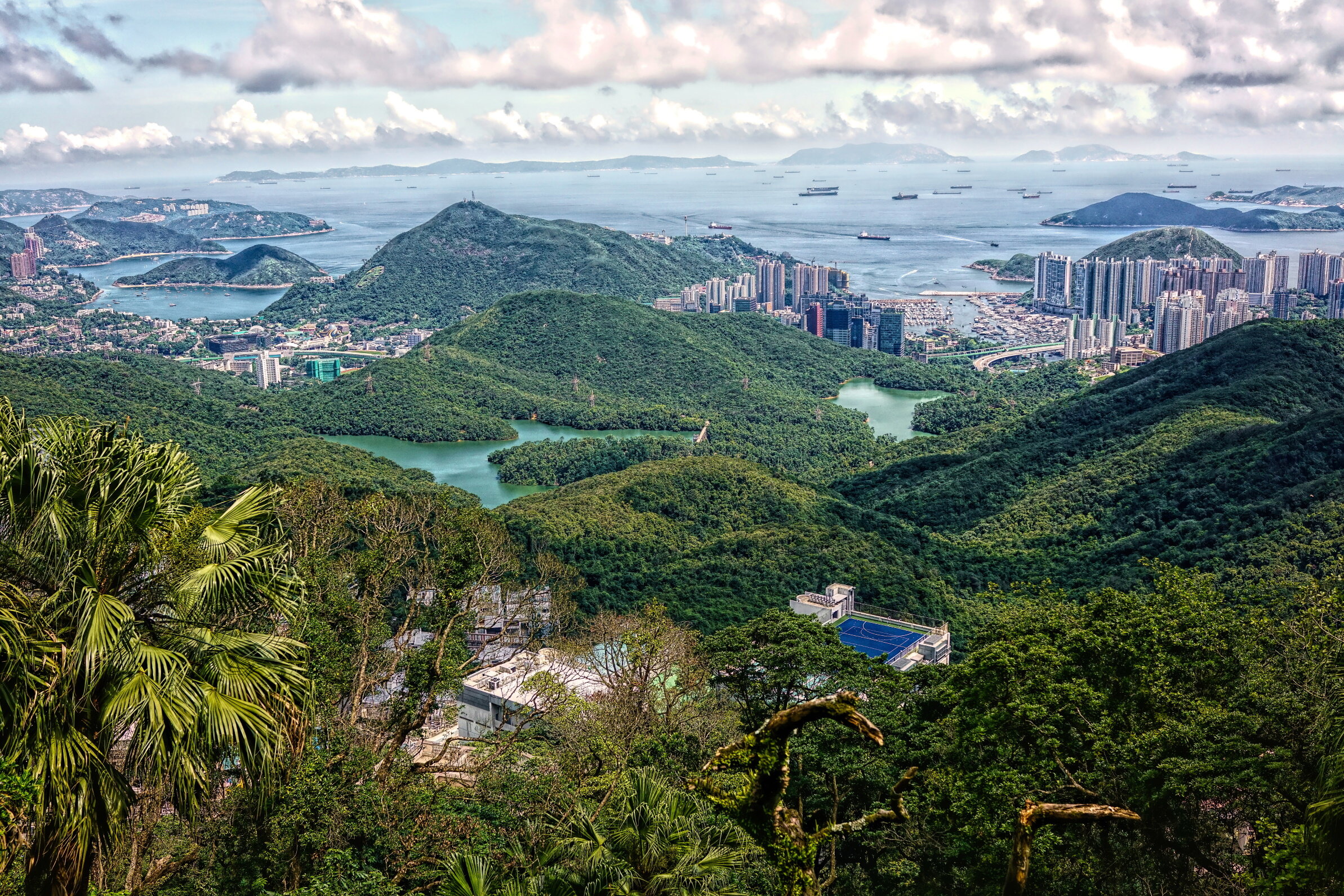 The view of the South Side of Hong Kong island from Severn Road at Victoria Peak