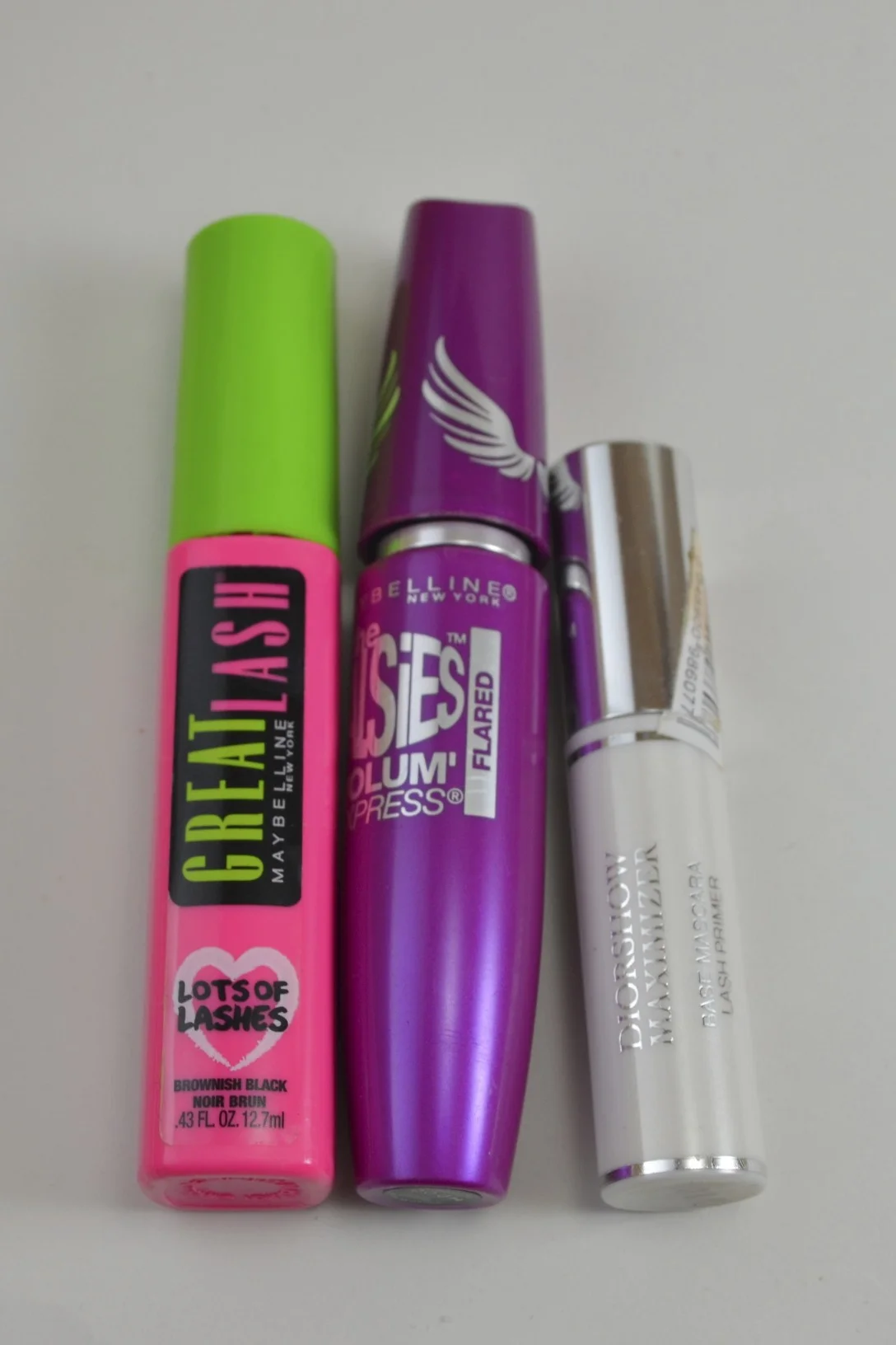 Maybelline Great Lash Lots of Lashes, Maybelline Falsies Flared, Diorshow Maximizer lash plumping serum